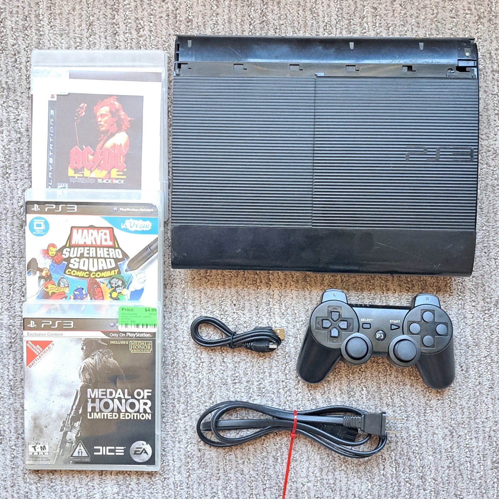 ✅ Sony PlayStation 3 PS3 Super Slim 250GB 4001b Console w/ 3 Games, Controller ✅