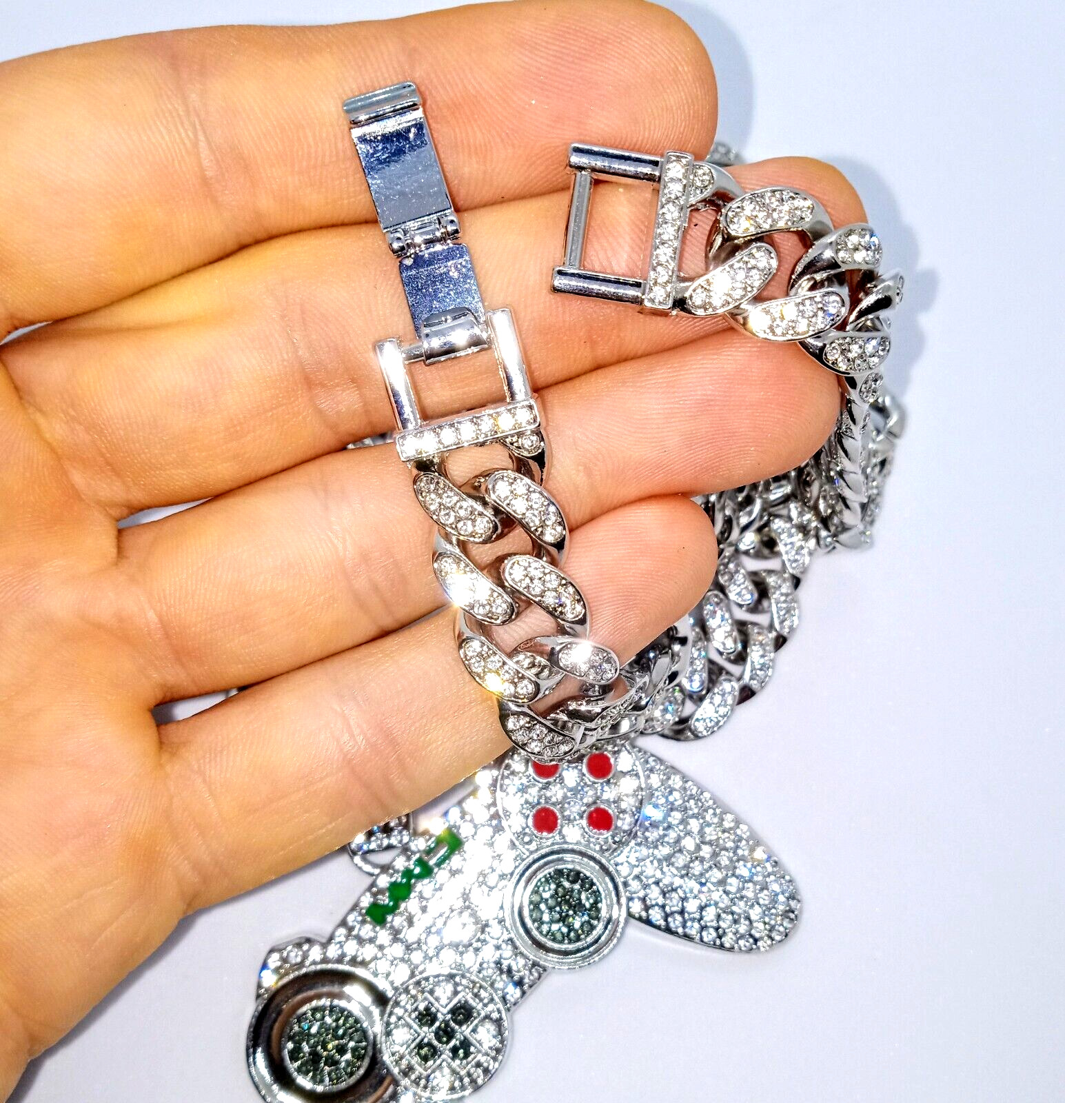 PLAYSTATION GEM NECKLACE Silver Bling Gamer Gift Hip Hop Pendant & 20″ Chain