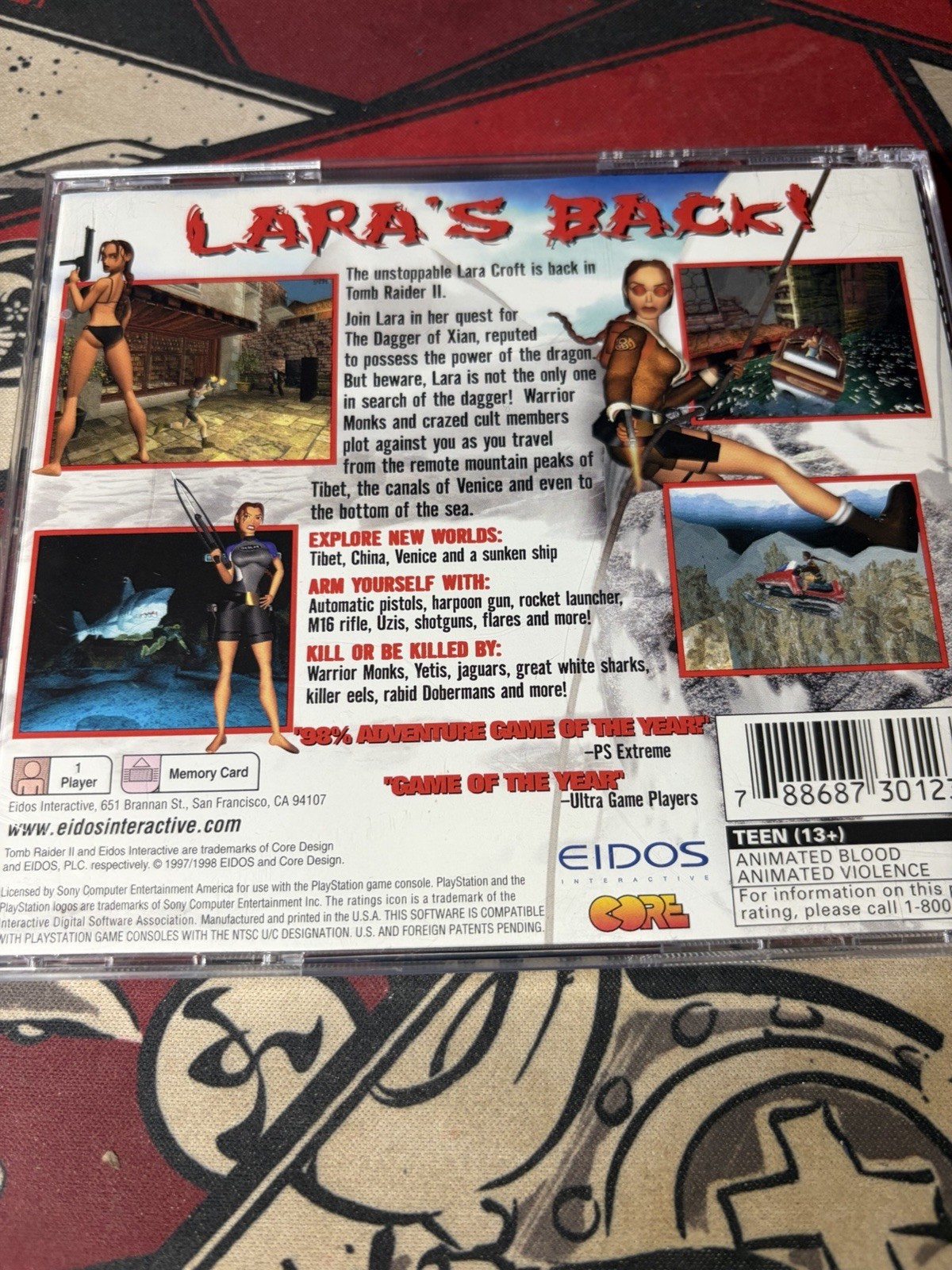 Tomb Raider II Lara Croft Black Label Sony PlayStation PS1 Tested Complete