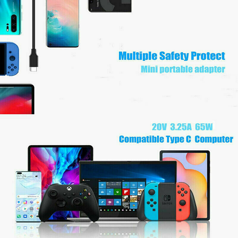 65W USB-C Power Adapter Charger Cord for Nintendo Switch 2 Steam Deck ROG Ally