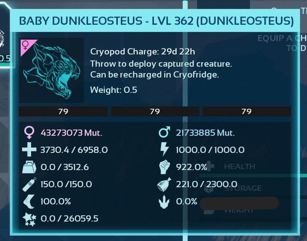 ARK ASA PVE OFFICIAL PAIR BABY DUNK BLACK ID79 3.5K WEIGHT 922%DMG TOP STATUS