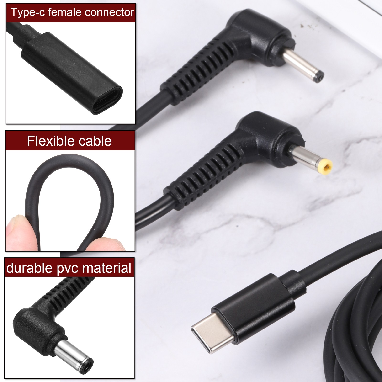 0.5FT USB C to DC PD Power Fast Charging Cable, 6mmx0.6mm 65W/18V-20V(Black)