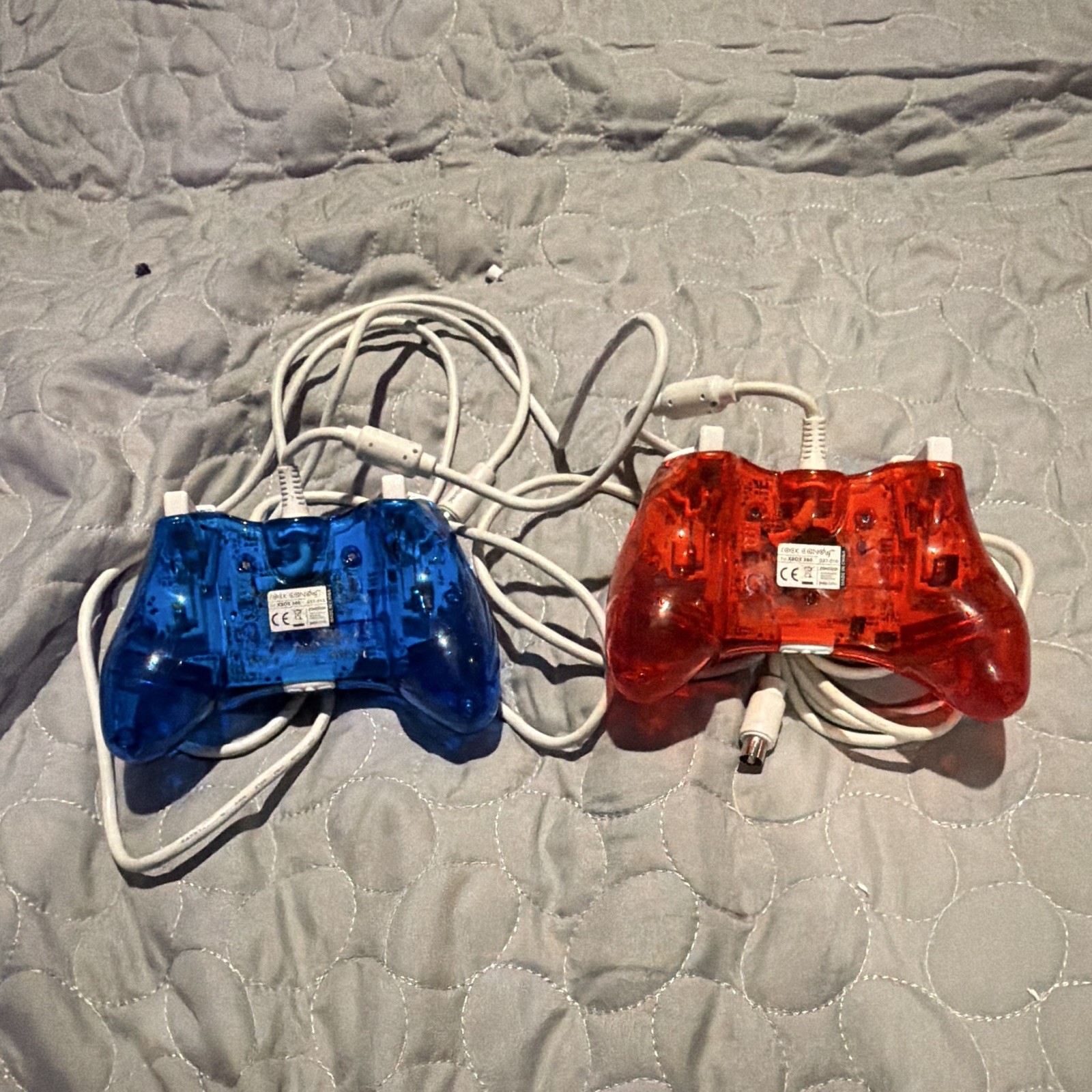 Rock Candy Wired Controllers Lot of 2 for Xbox 360 Transparent Blue & Red 7ft
