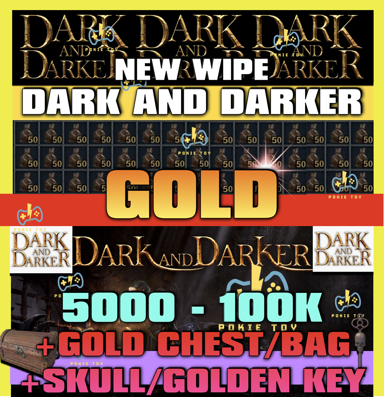 DARK AND DARKER GOLD COINS🔥5k-100K GOLD🔥GOLD CHEST GOLD BAG SKULL KEY NEW WIPE