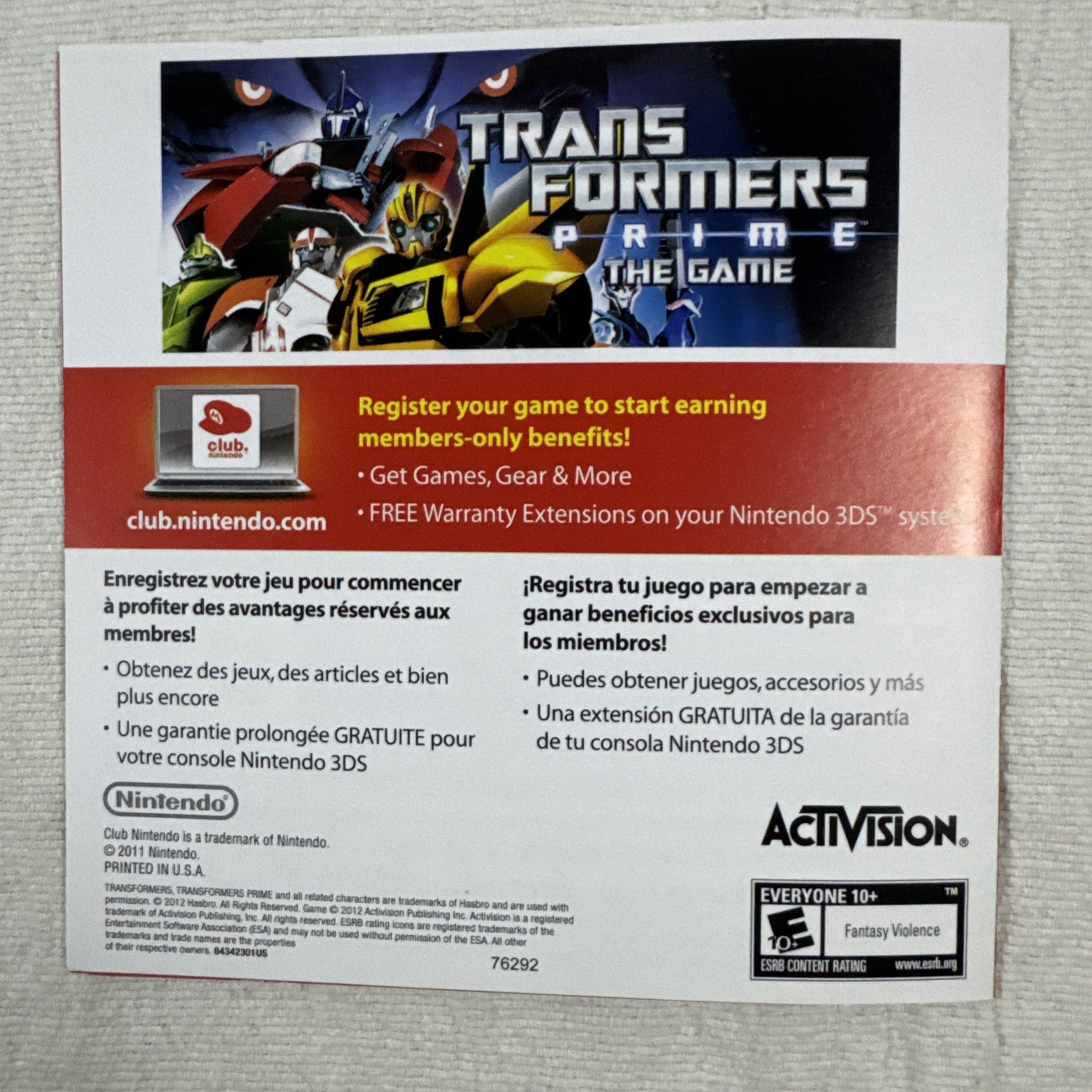 Transformers Prime: The Game (Nintendo 3DS, 2012) COMPLETE CIB NICE!!