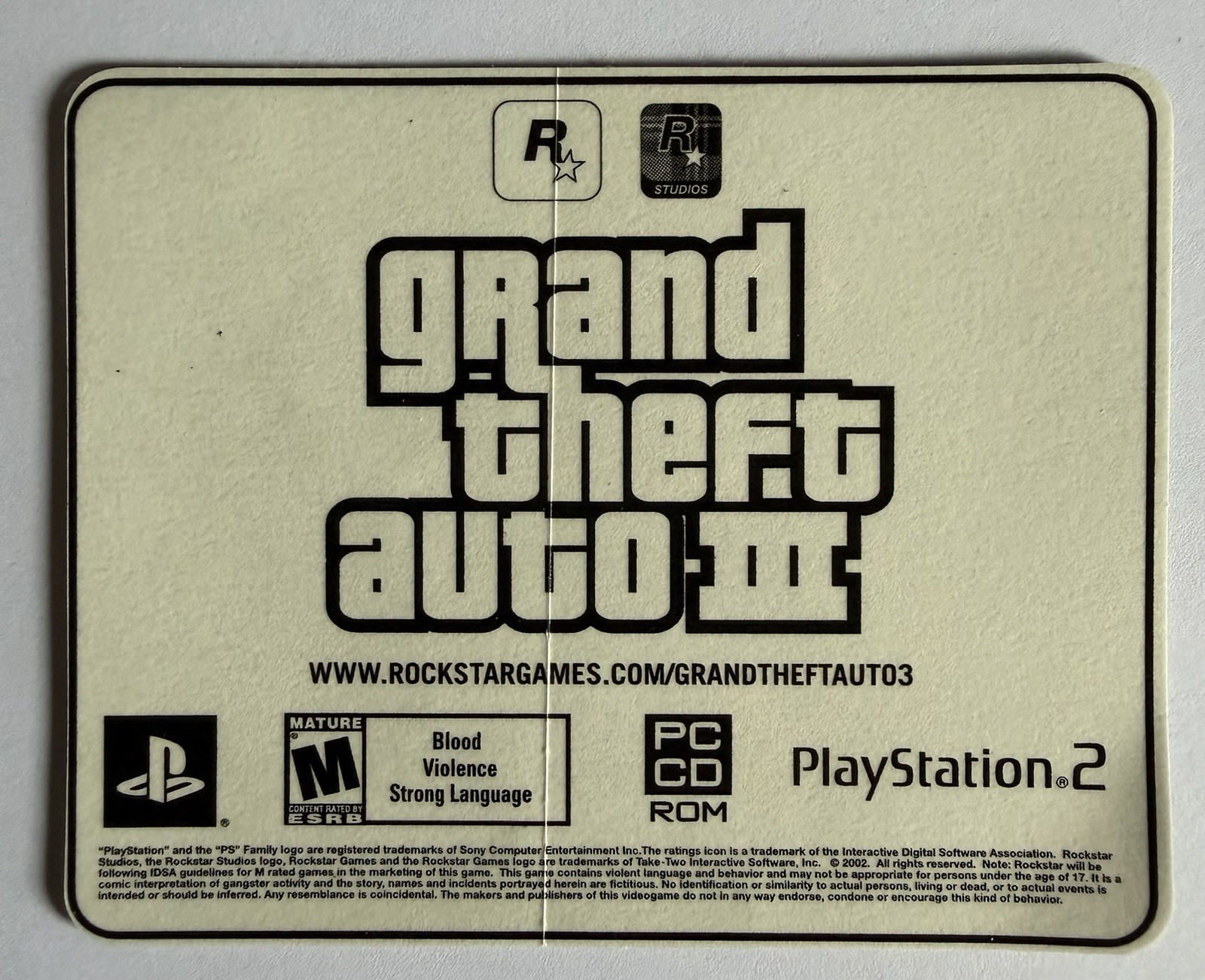 ORIGINAL GRAND THEFT AUTO GTA III AMMU-NATION PROMO STICKER ROCKSTAR GAMES