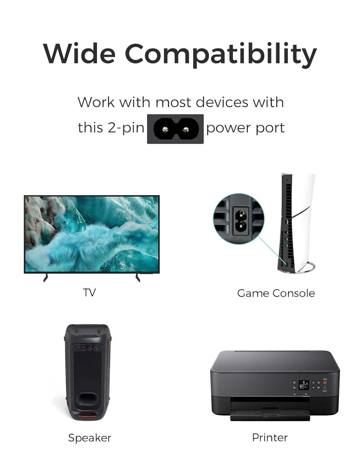 Reliable 3Ft AC Power Cord for Xbox/PS5: Listed & Durable Performance