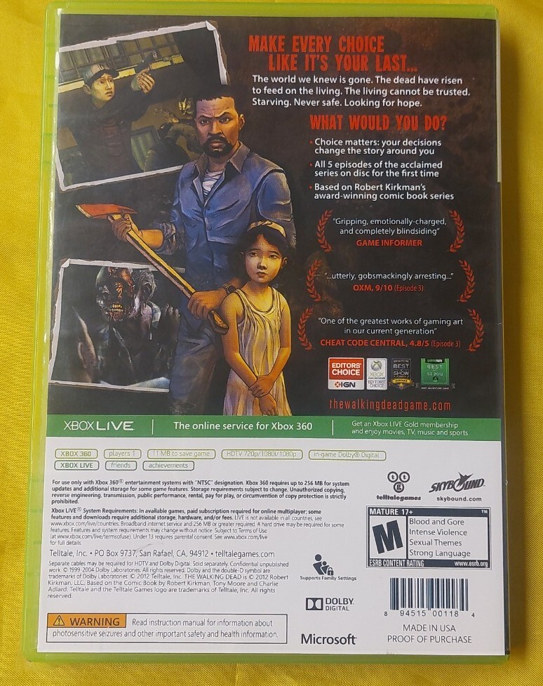 XBOX 360 The Walking Dead: A Telltale Games Series 2012 Complete CIB Tested