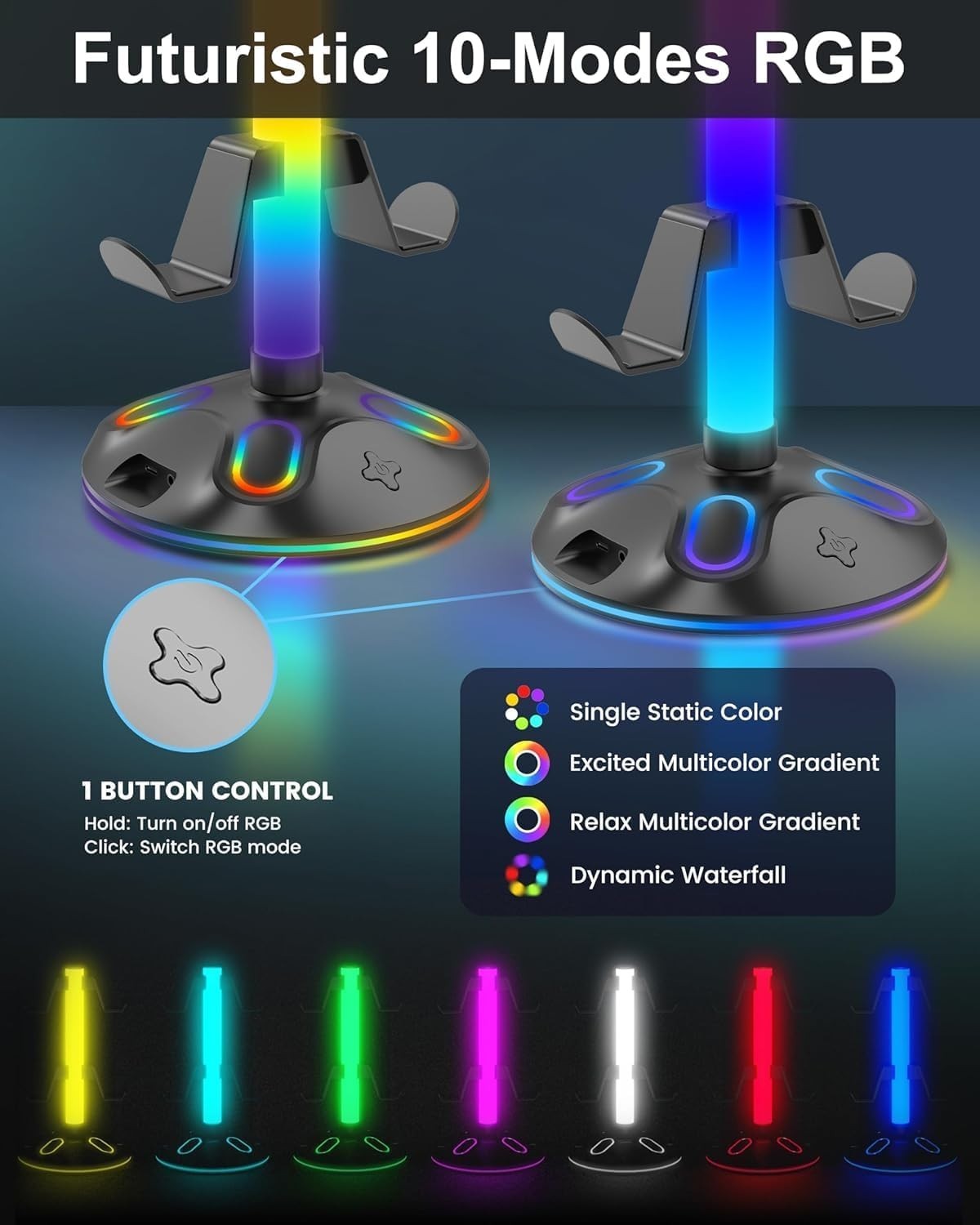 Gaming Headphone Stand – Controller Stand with 10 RGB Lights Modes – Gaming H…