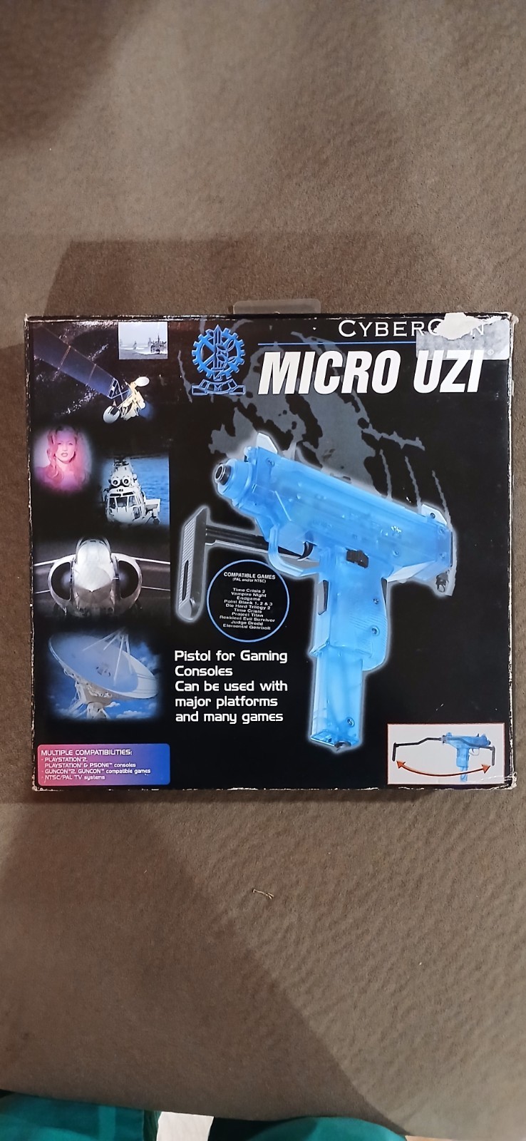 SONY PS1 PS2 LIGHT GUN BLASTER CONTROLLER G-Con Micro Uzi BLUE CyberGun TESTED