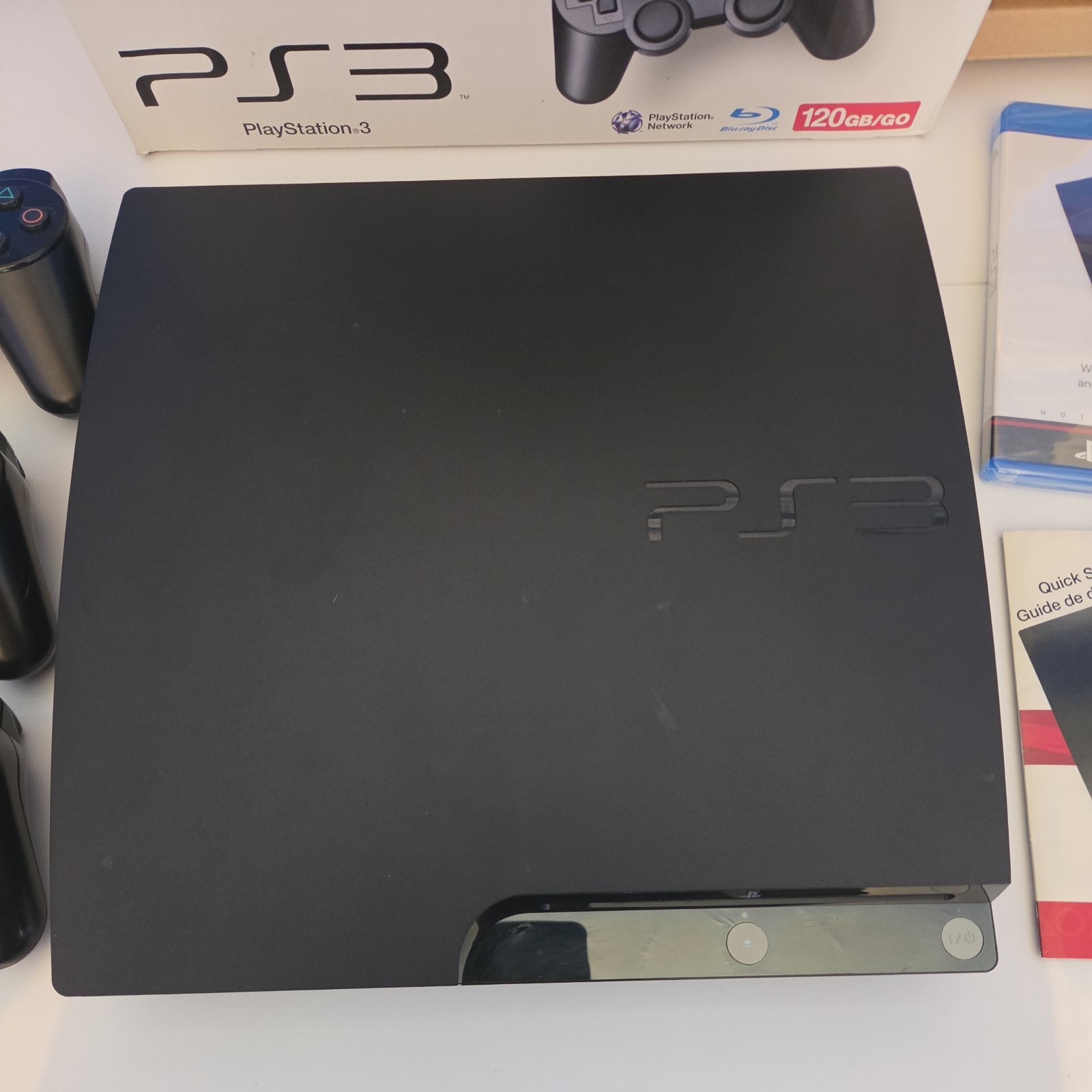 SONY PLAYSTATION 3 SLIM PS3 120GB BLACK CONSOLE CECH-2001A W 2 EXTRA CONTROLLERS