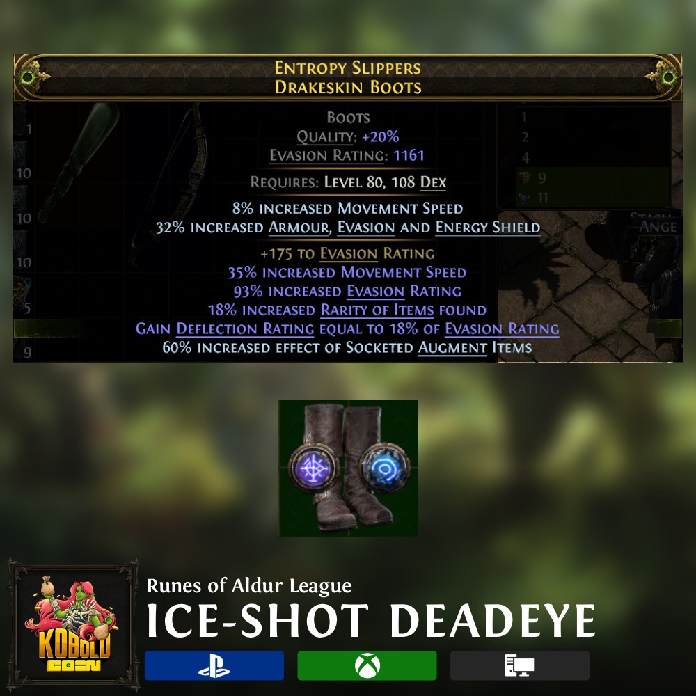 Ice Shot Deadeye Boots – Runes of Aldur League Softcore Path of Exile 2