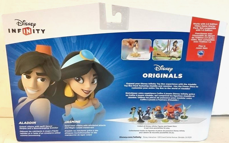NEW Disney Infinity 2.0 ALADDIN TOY BOX PACK– Aladdin & Jasmine Figures + Discs