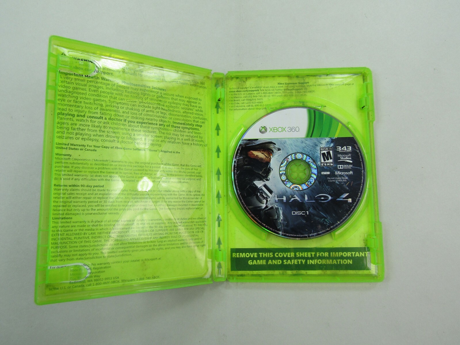 Halo 4 XBOX 360 Video Game Mature M 343 Industries War Military Disc & Box