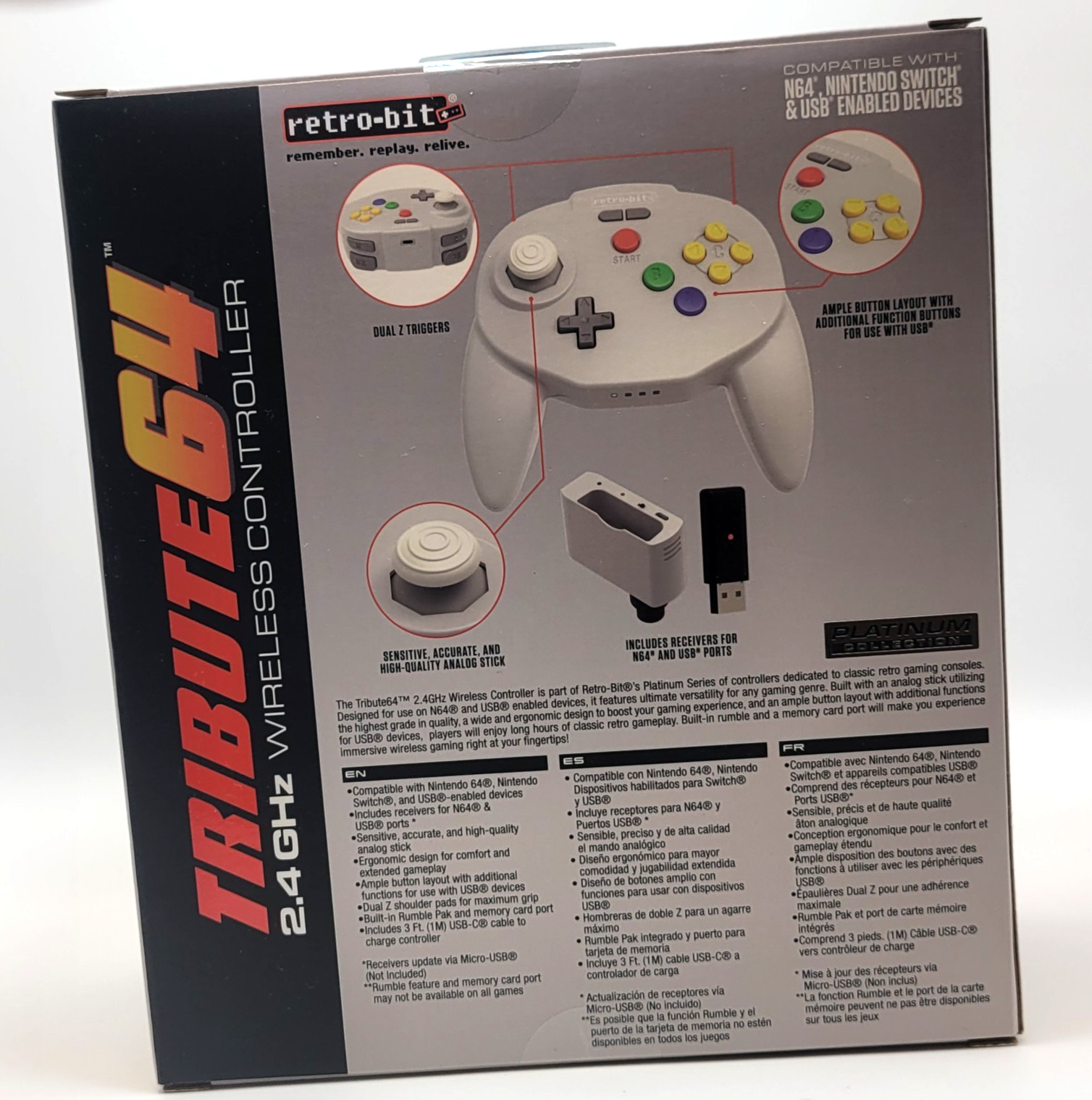 Tribute64 2.4GHz Wireless Controller for N64, Switch, and USB – Classic Gray