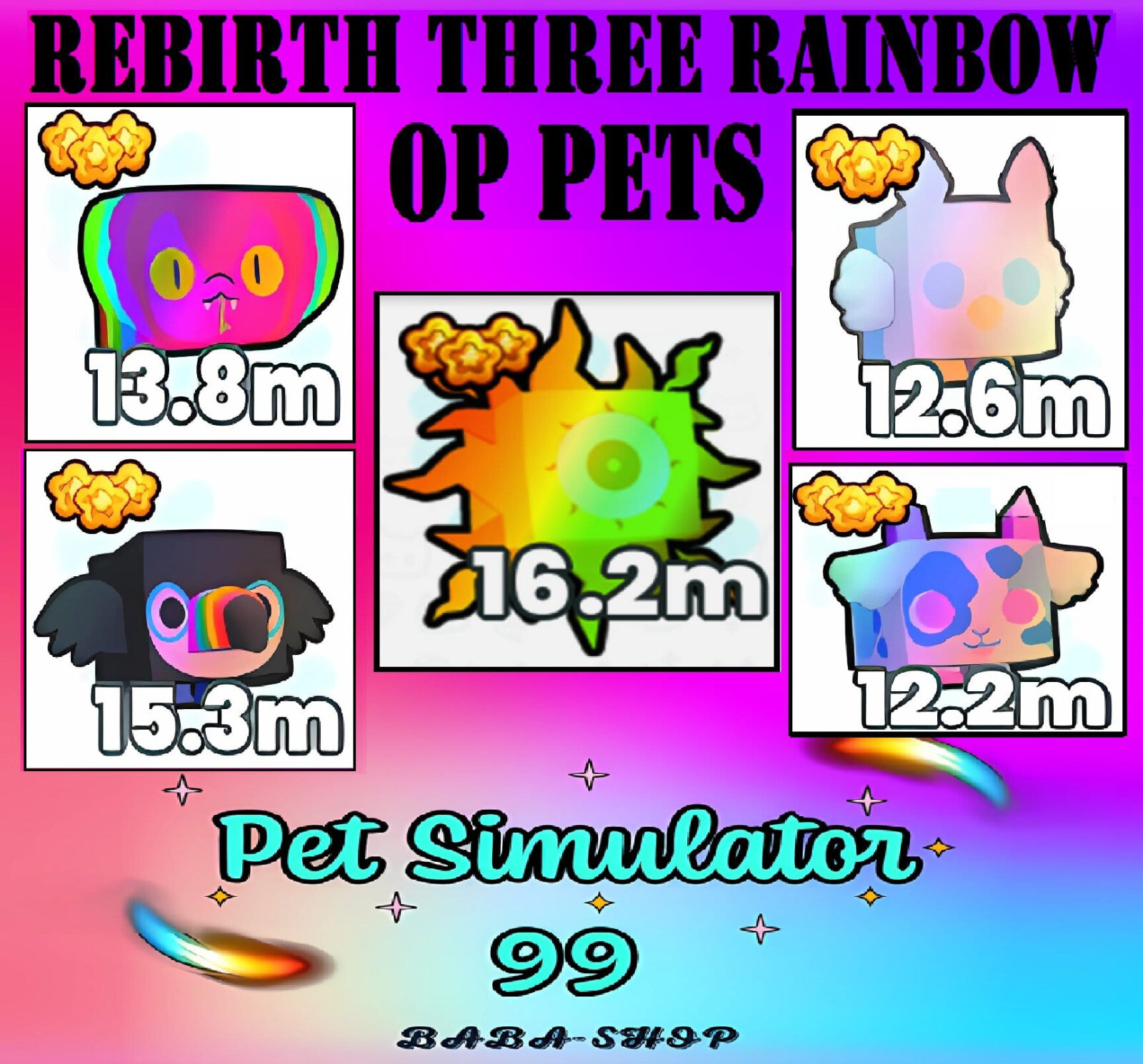 Roblox – PET SIMULATOR 99 – All Rainbow Op pets – GEMS – PS99 – Fast and Cheap