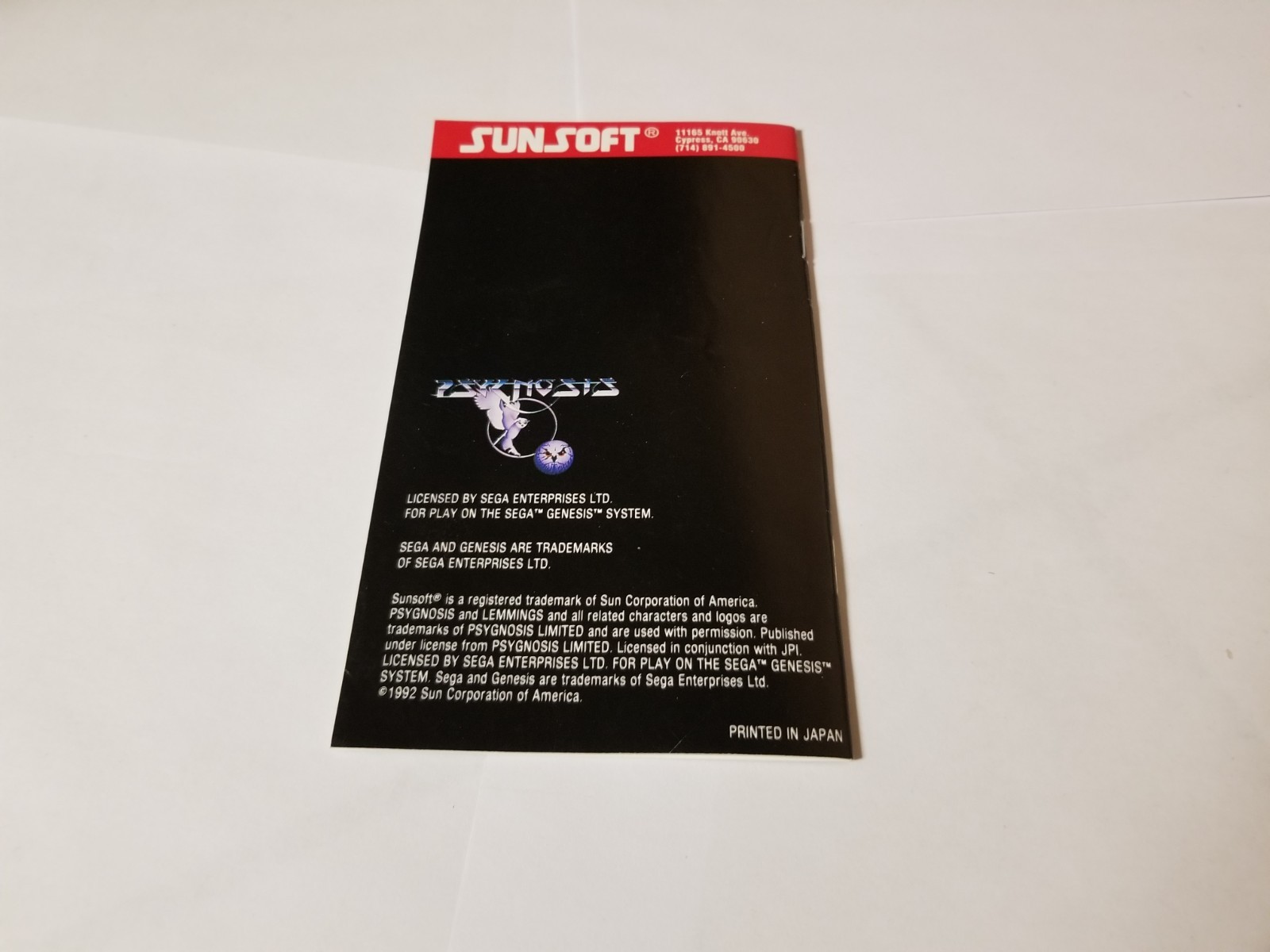 Lemmings Sega Genesis Manual ONLY Authentic