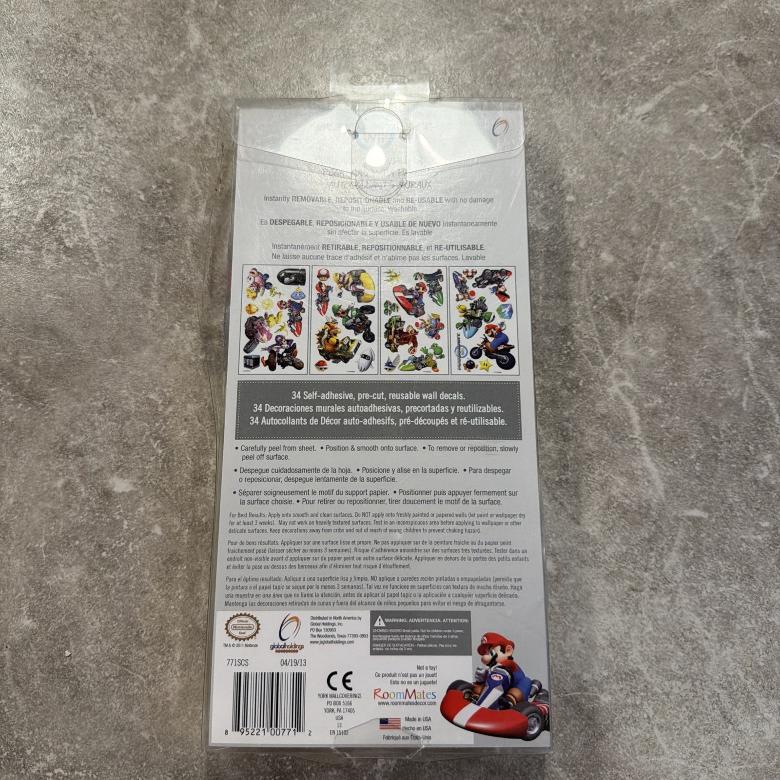 MARIOKART Wii 34 PEEL AND STICK WALL DECALS NIB
