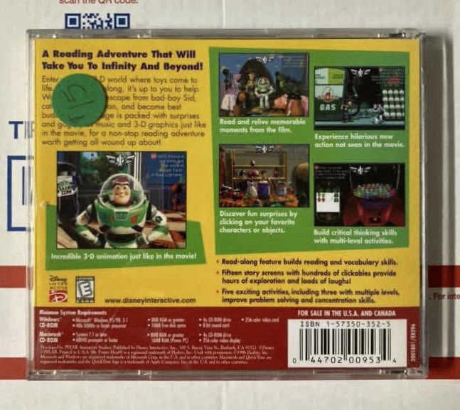 Disney’s Toy Story: Animated StoryBook (PC, 1996) CD ROM Game – COMPLETE – Pixar