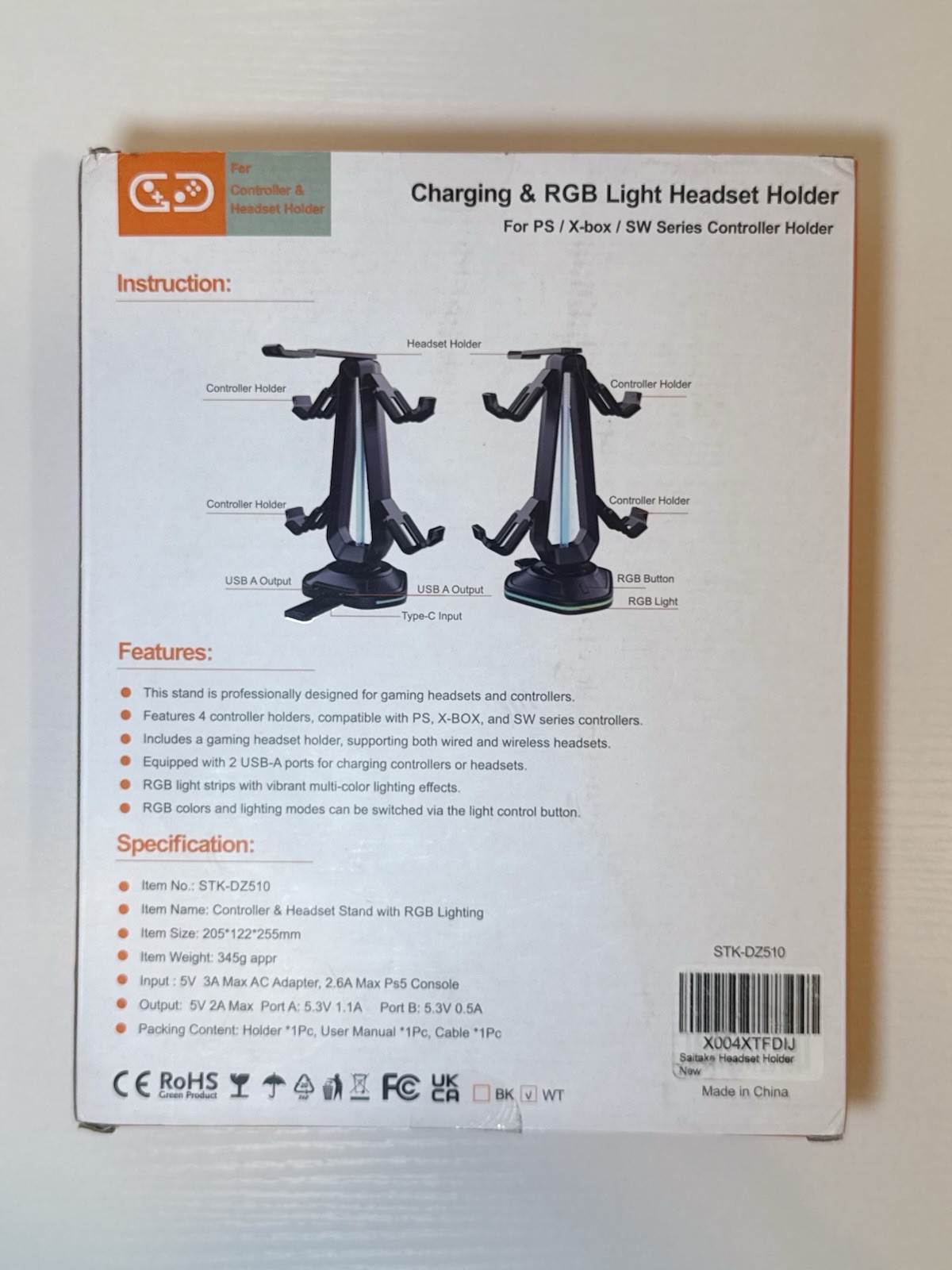 RGB Controller Charging Dock & Headset Stand USB-C for PS5 Xbox Switch STK-DZ510