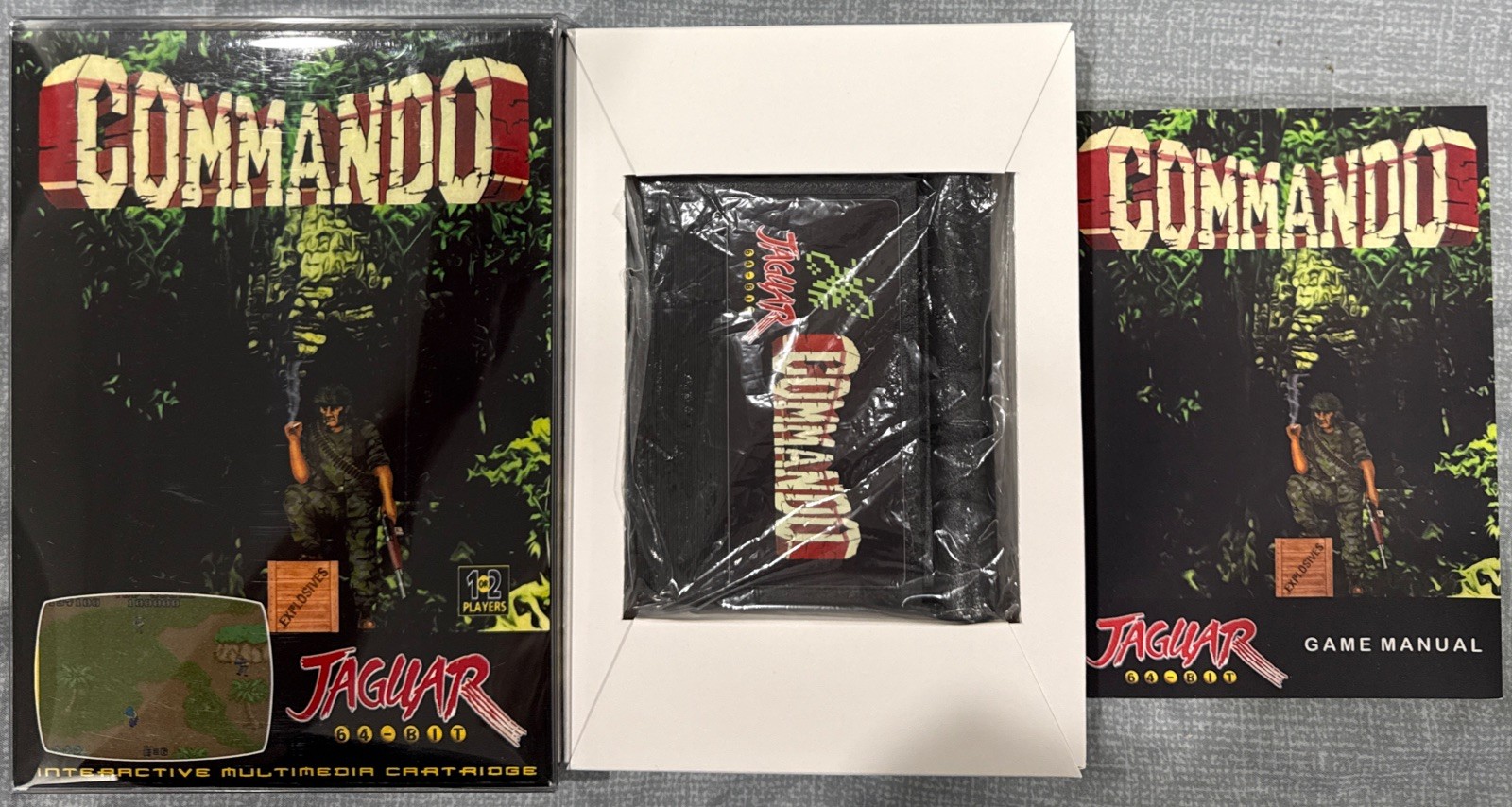 Atari Jaguar Commando Black / Grey Cartridge Complete CIB Very Rare Game