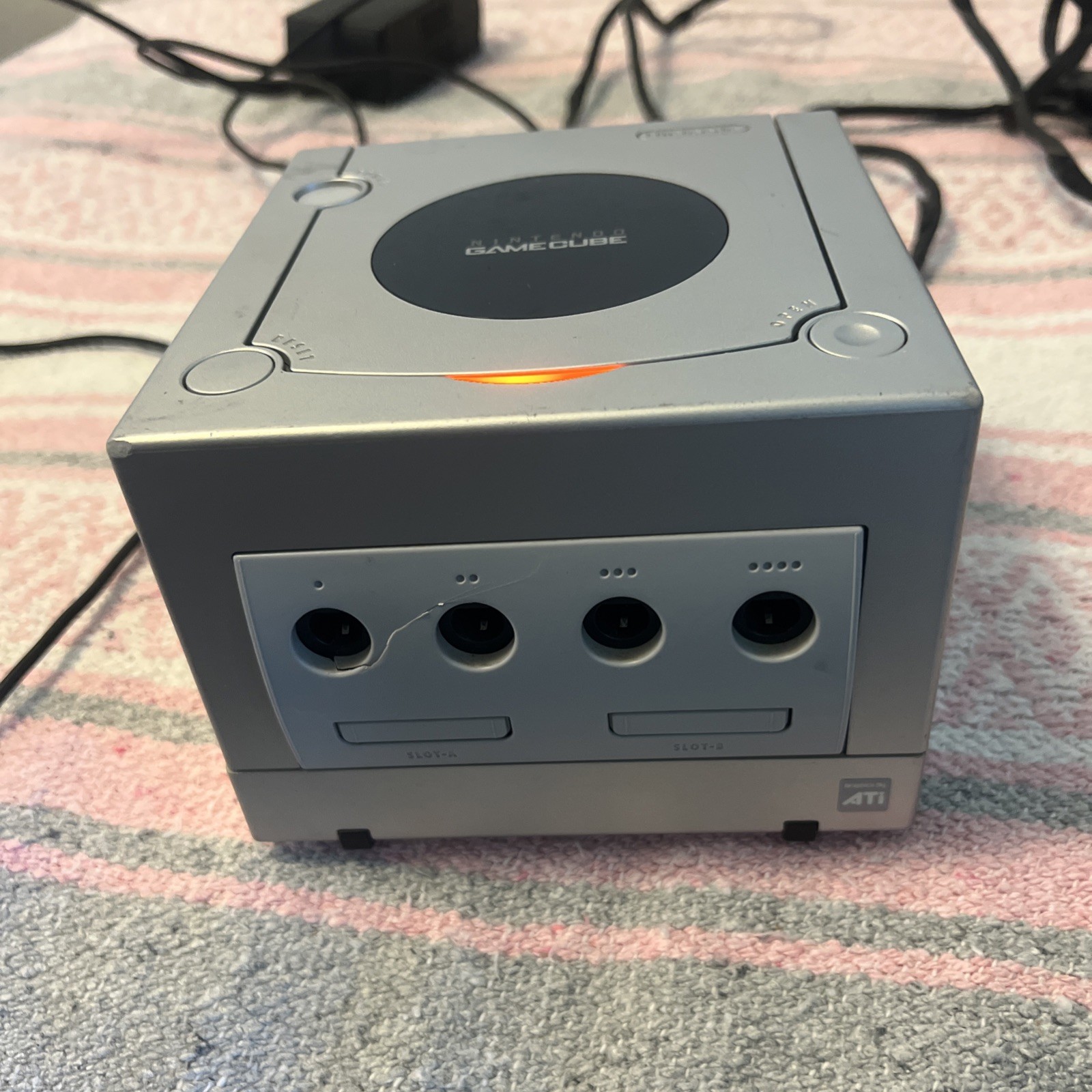 Gamecube Silver Console w/ 2 Controllers, Memory Card & Gameboy Advance Adapter