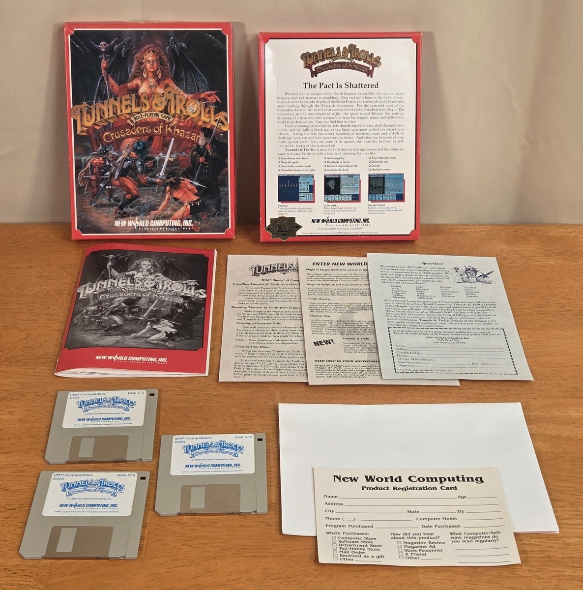 Tunnels Trolls Crusaders Khazan IBM PC Big Box Game 3.5″ Complete CIB 1990 Map