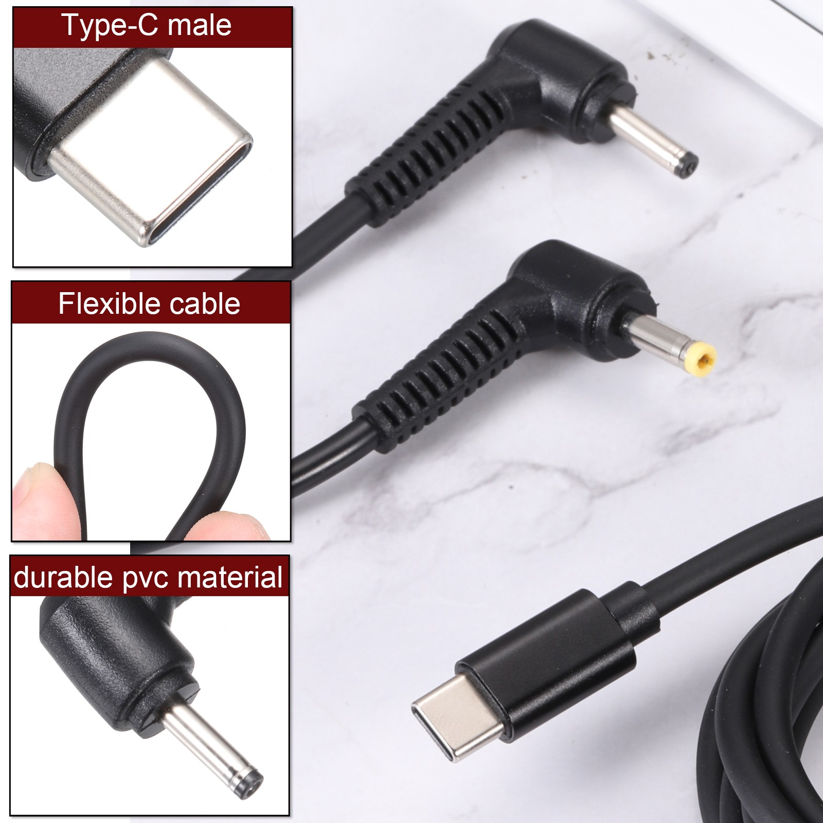 4.9FT USB C to DC PD Power Fast Charging Cable, 3mmx1.1mm 45W/15V(Black)