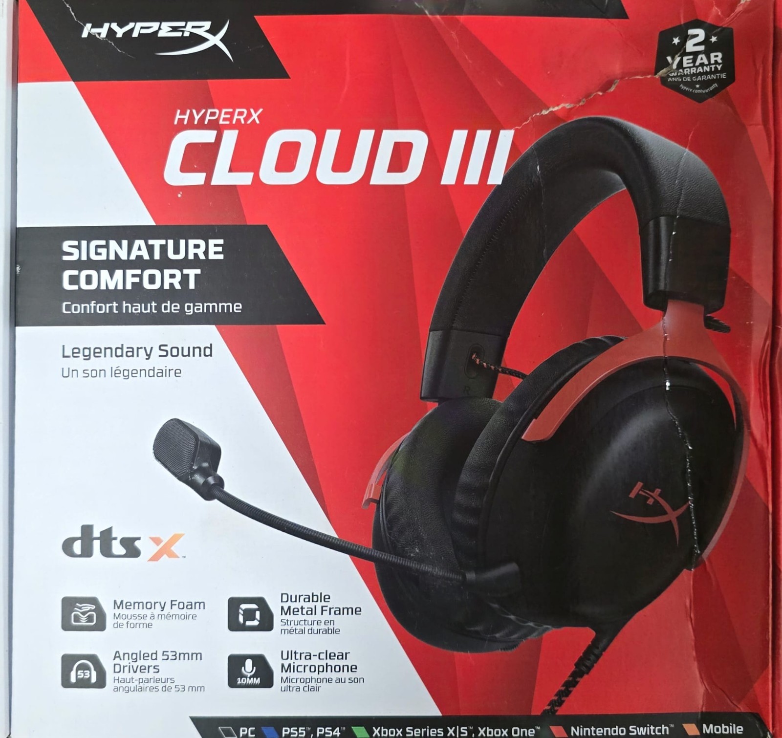HyperX Cloud III wired Gaming Headset black red NEW sealed DTS headphone audio N