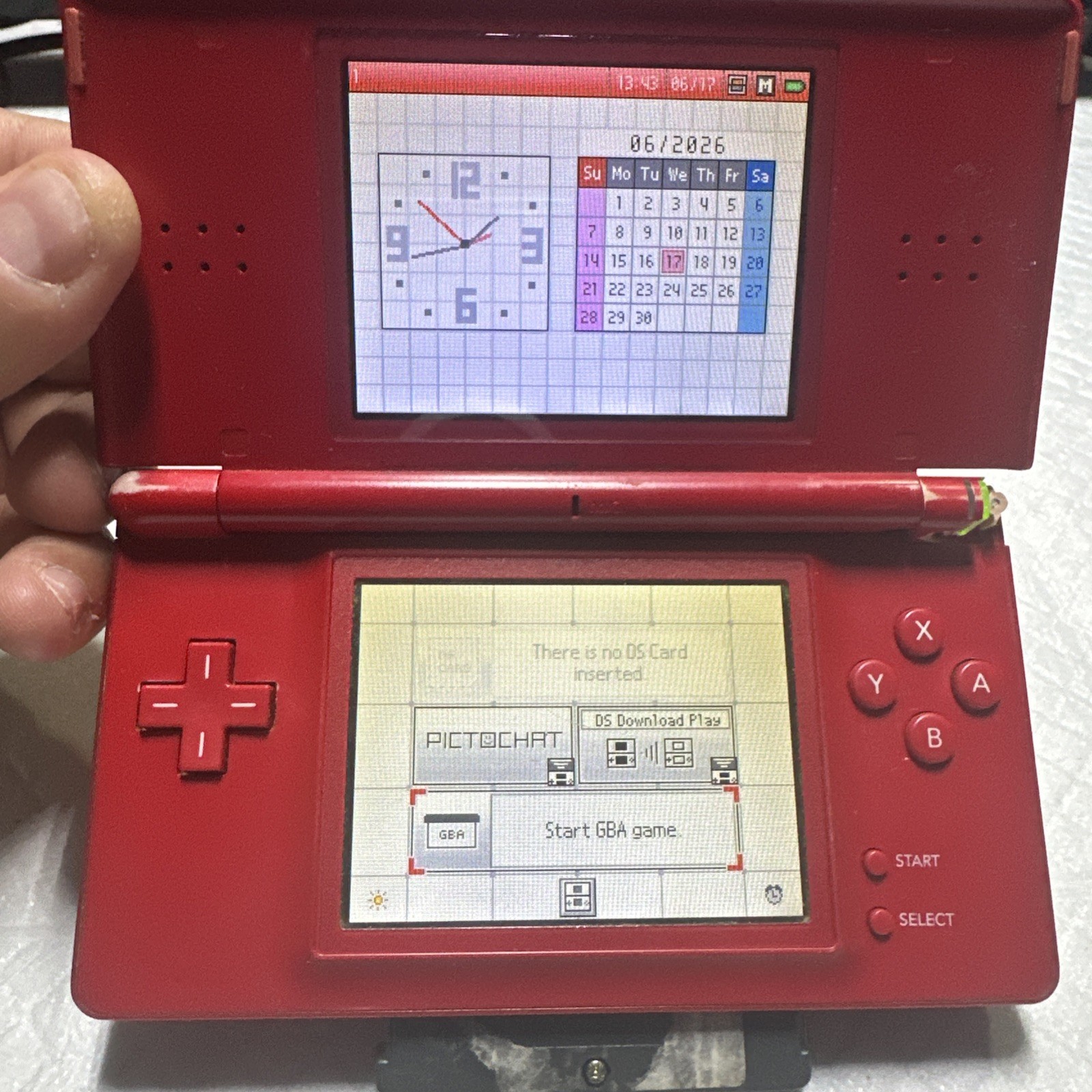 Nintendo DS Lite Mario Edition Console w/ Charger & GBA WORKS! BAD HINGE!