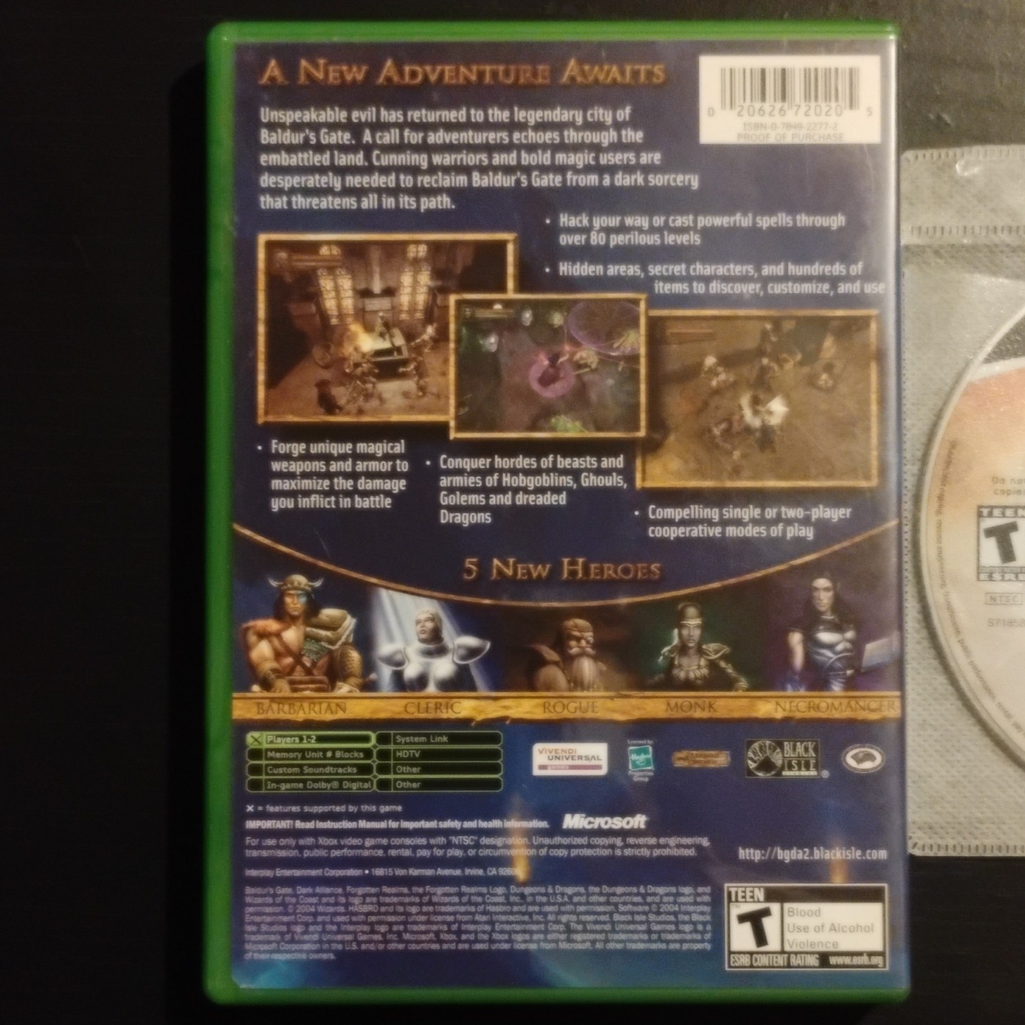 Baldur’s Gate: Dark Alliance 1 & 2 Xbox Dungeon Crawler/Hack-and-Slash Games Lot