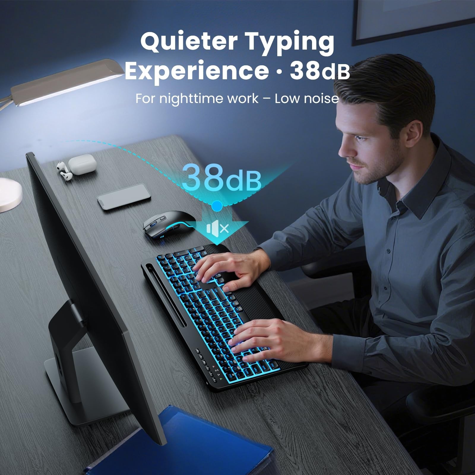 SABLUTE Wireless Keyboard and Mouse Combo, Rechargeable 4000mAh Light up Quie…
