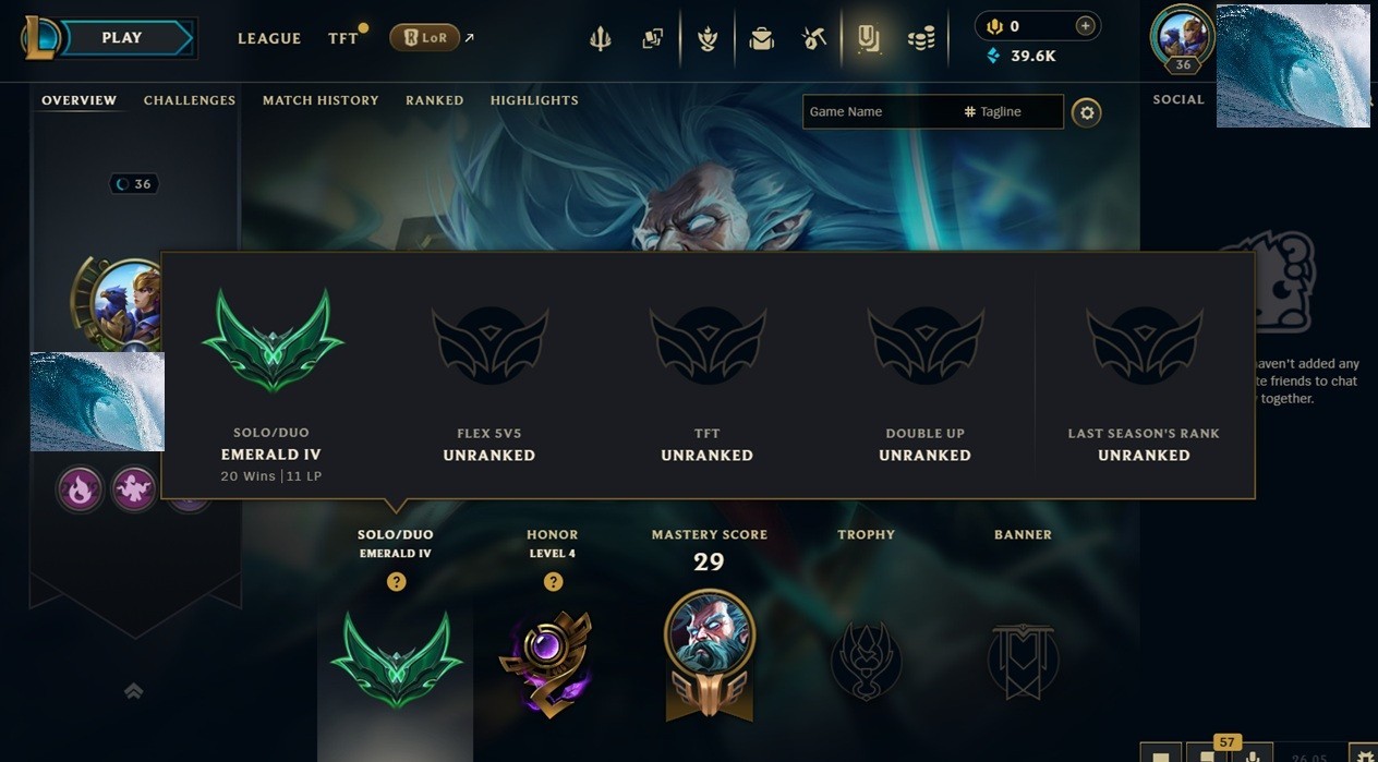 League of Legends EUNE Emerald 4 Smurf – 39k blue essence – Season 2026