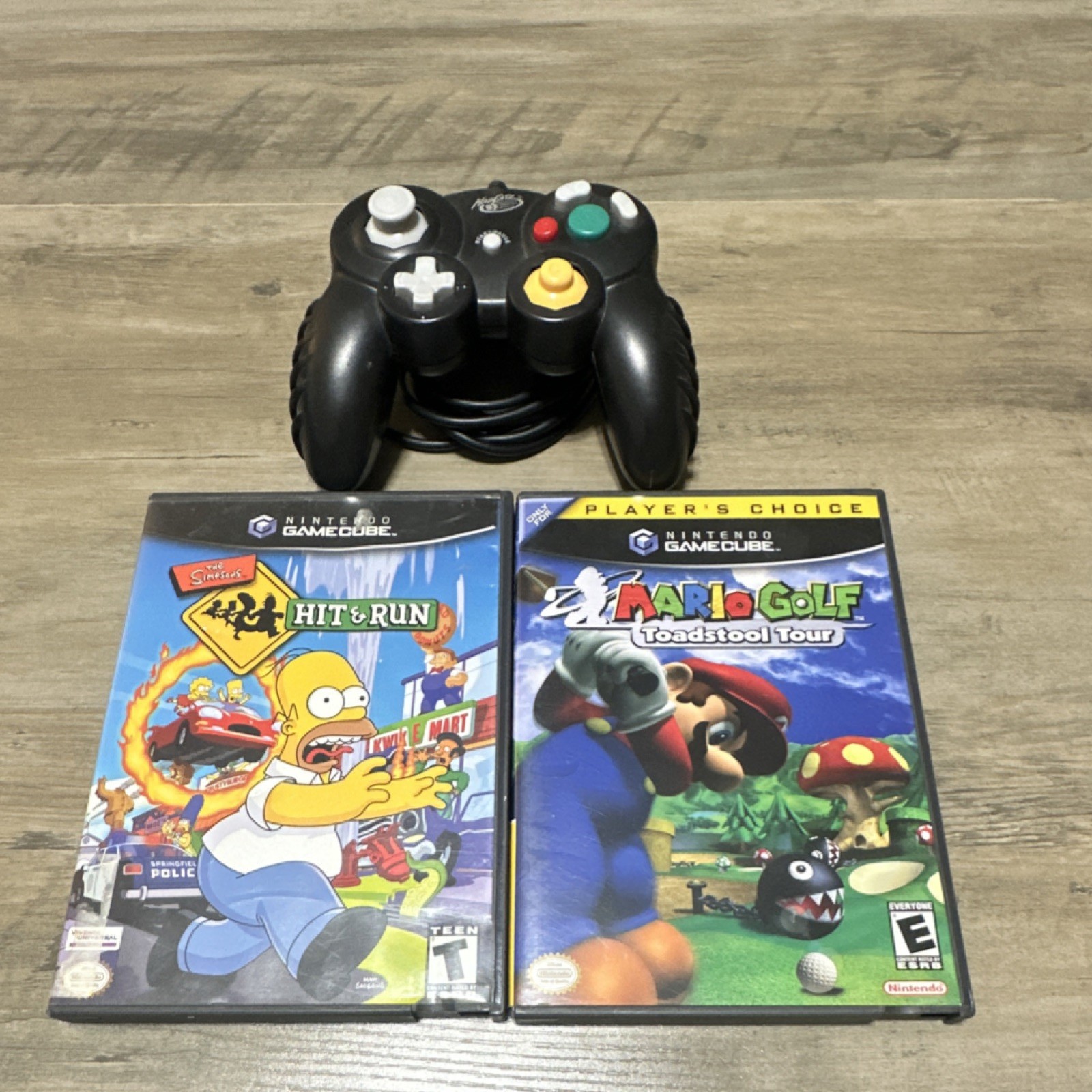 Nintendo GameCube Lot: Wired Controller + Mario Golf + Simpsons Hit & Run