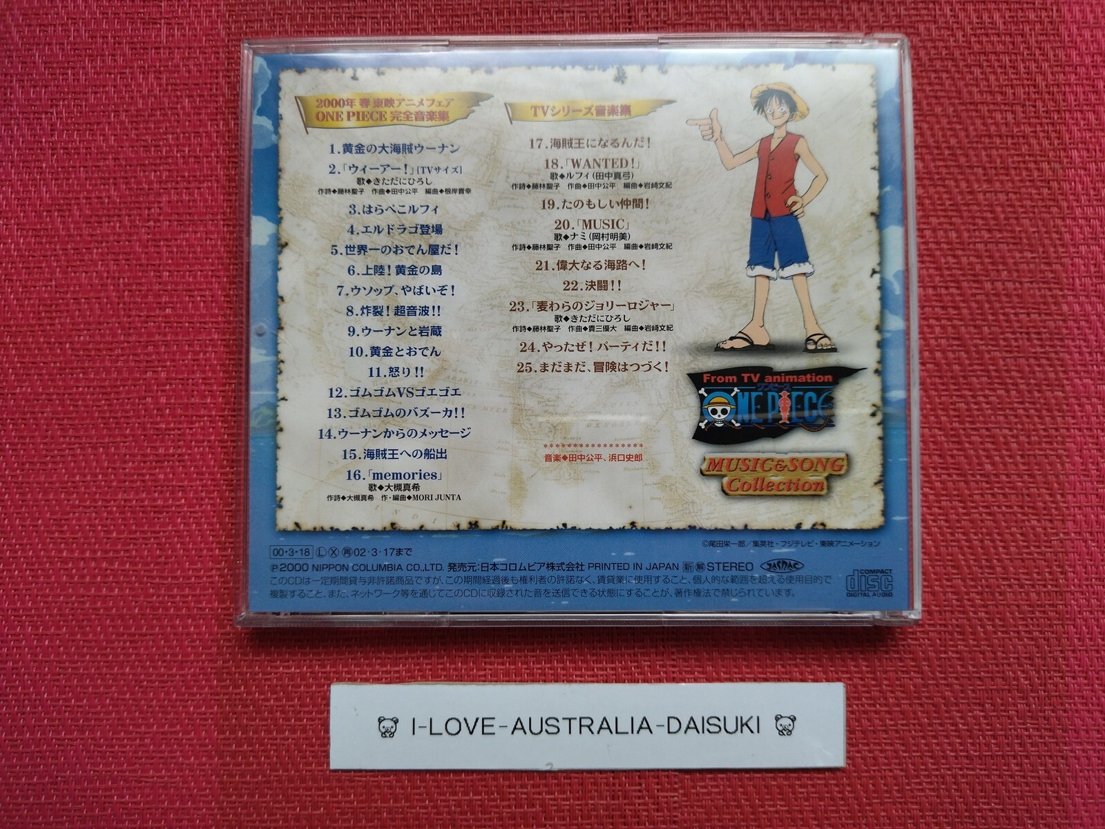 One Piece Music & Song Collection 1 OST Soundtrack CD Anime Music Japan