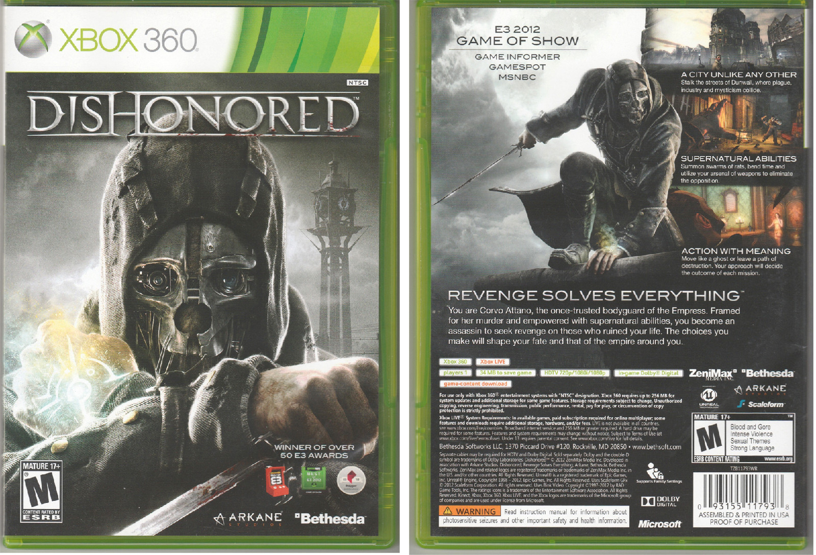 Dishonored (Xbox 360) Original Version – NOT Game of the Year Edition – Bethesda