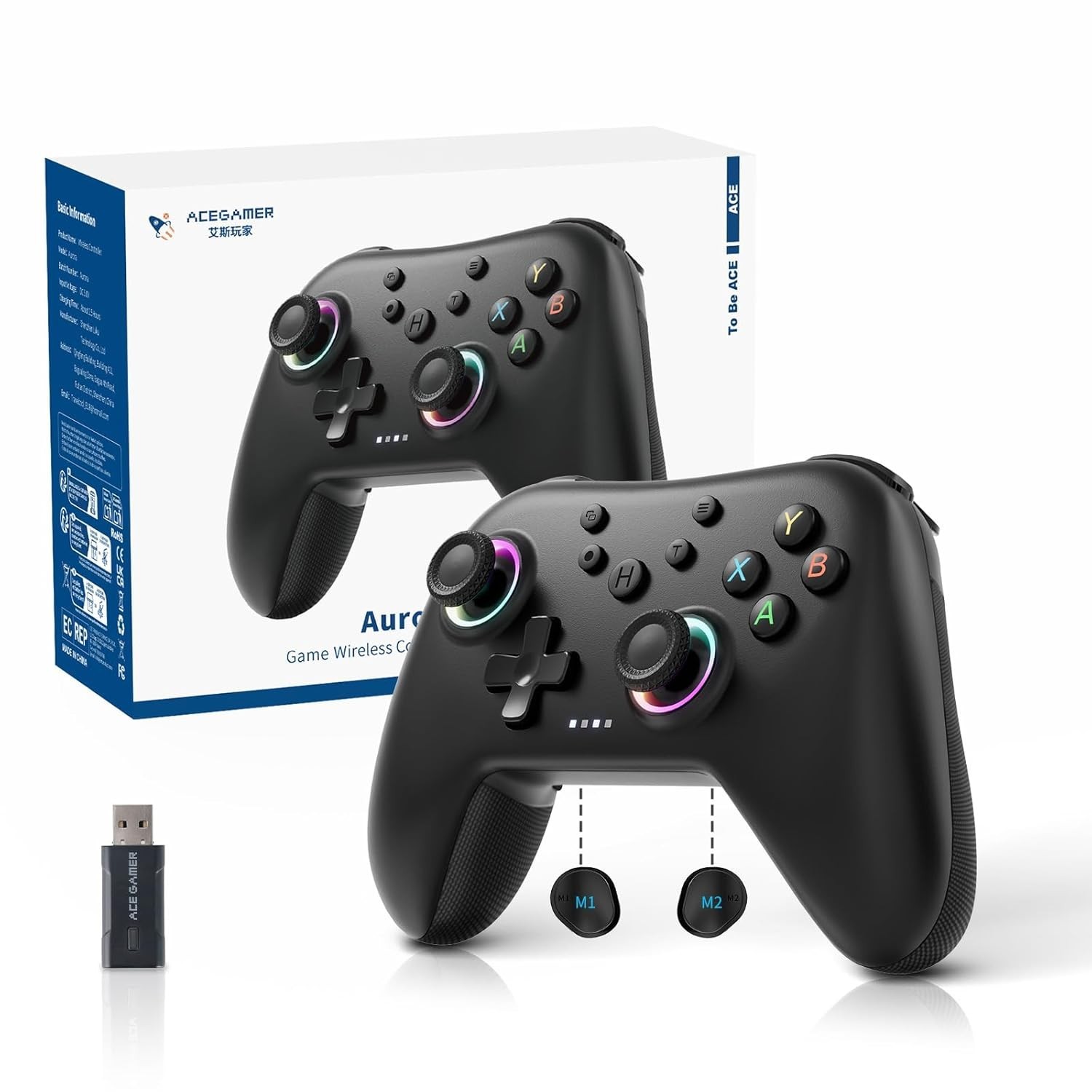 NEW AceGamer Aurora 2.4G Wireless BT Gaming Controller for PC/Back Buttons Lock