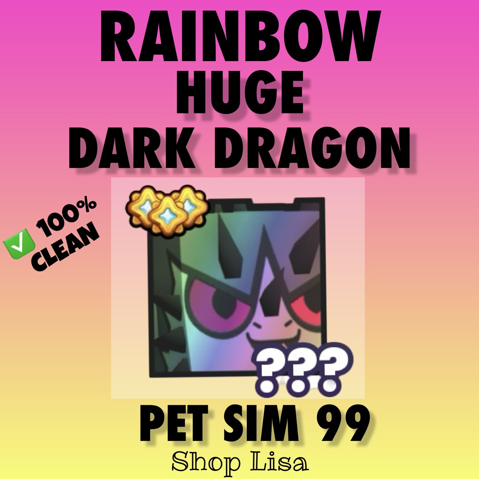 Rainbow Huge Dark Dragon ✨ Pet Simulator 99 ✨ SAME DAY DELIVERY! +10 MILL 💎