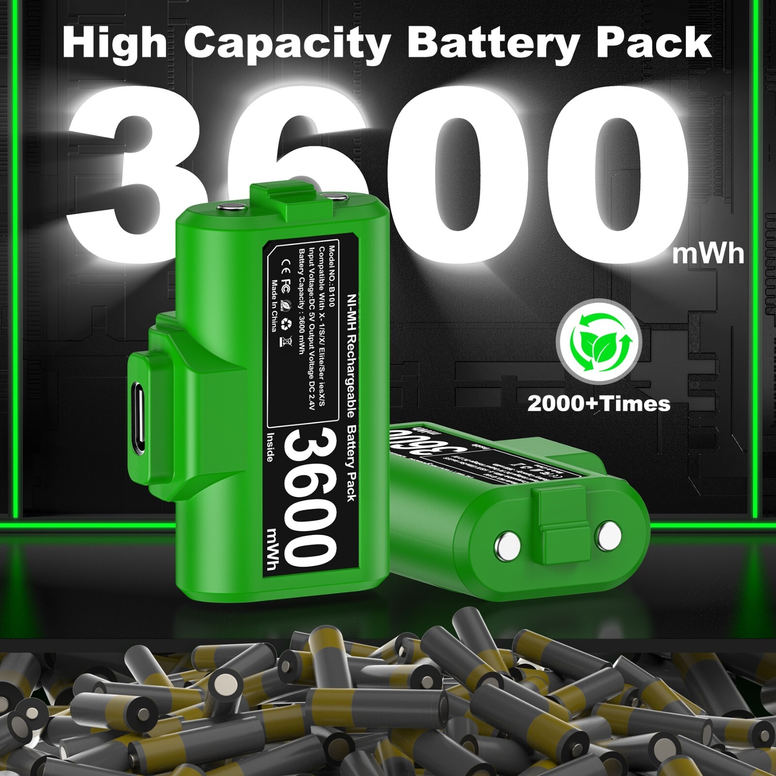 Rechargeable Battery Pack For XBox One X/S Series X/S Controller & Charger Cable