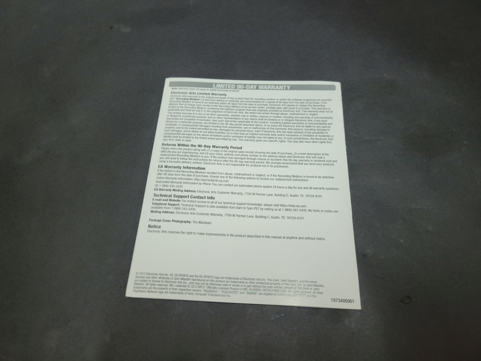 Madden 13 NFL Football 2013 Playstation 3 PS3 Instruction Manual Only