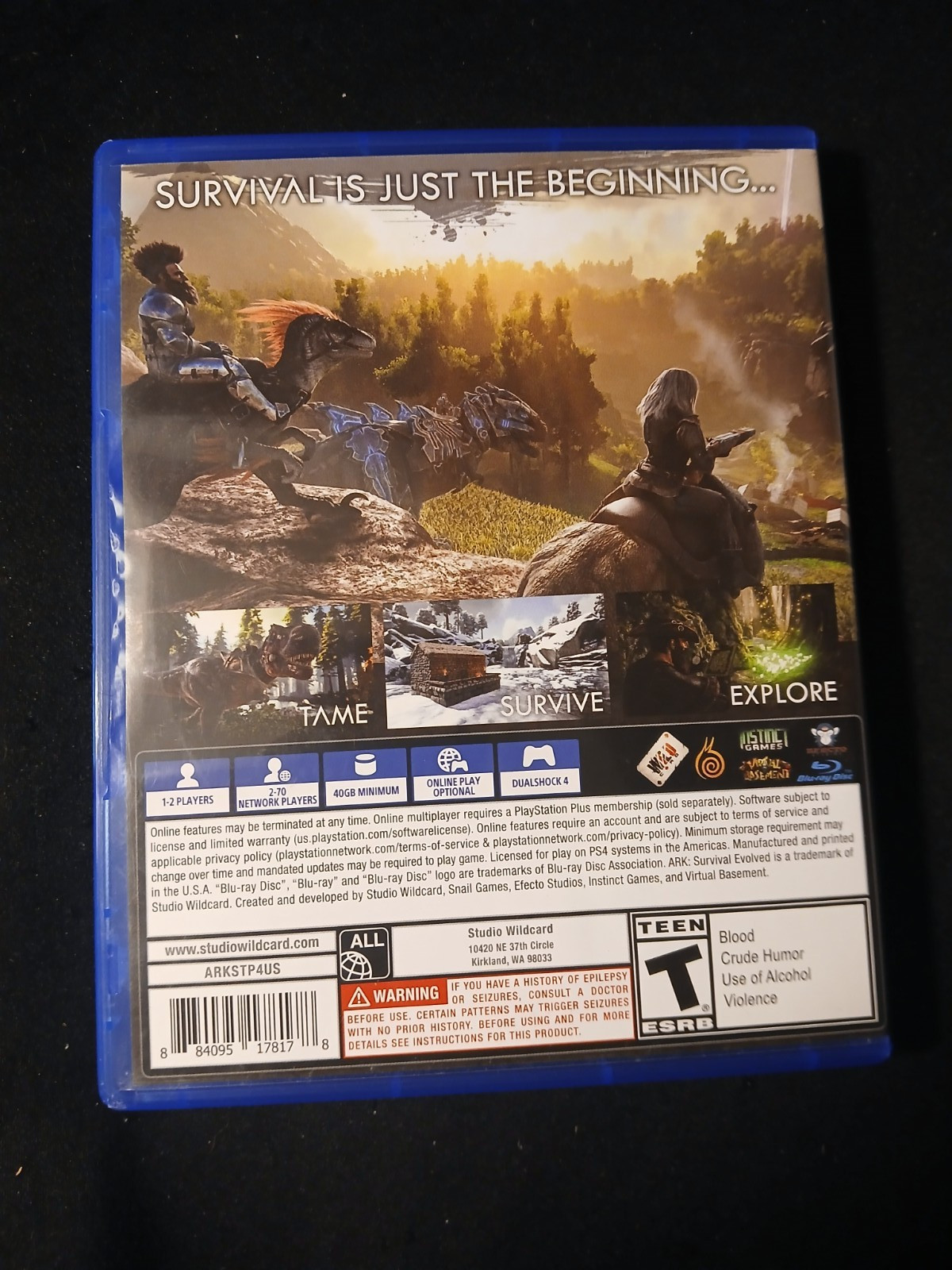 ARK Survival Evolved PS4 PlayStation 4 Tested Working w/ Case Studio Wildcard