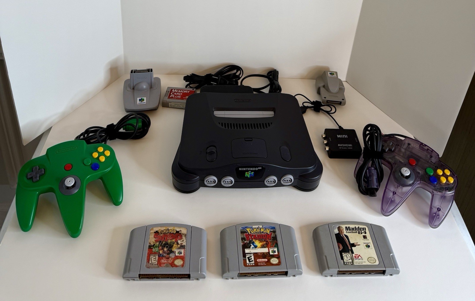 Nintendo 64 Console Bundle Pokémon Stadium Snap Madden 64 Controllers HM64 Box
