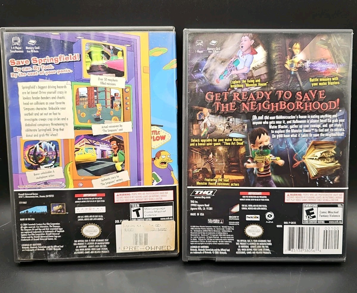 The Simpsons Hit & Run & Monster House Gamecube Lot Complete **Disc Read Error**