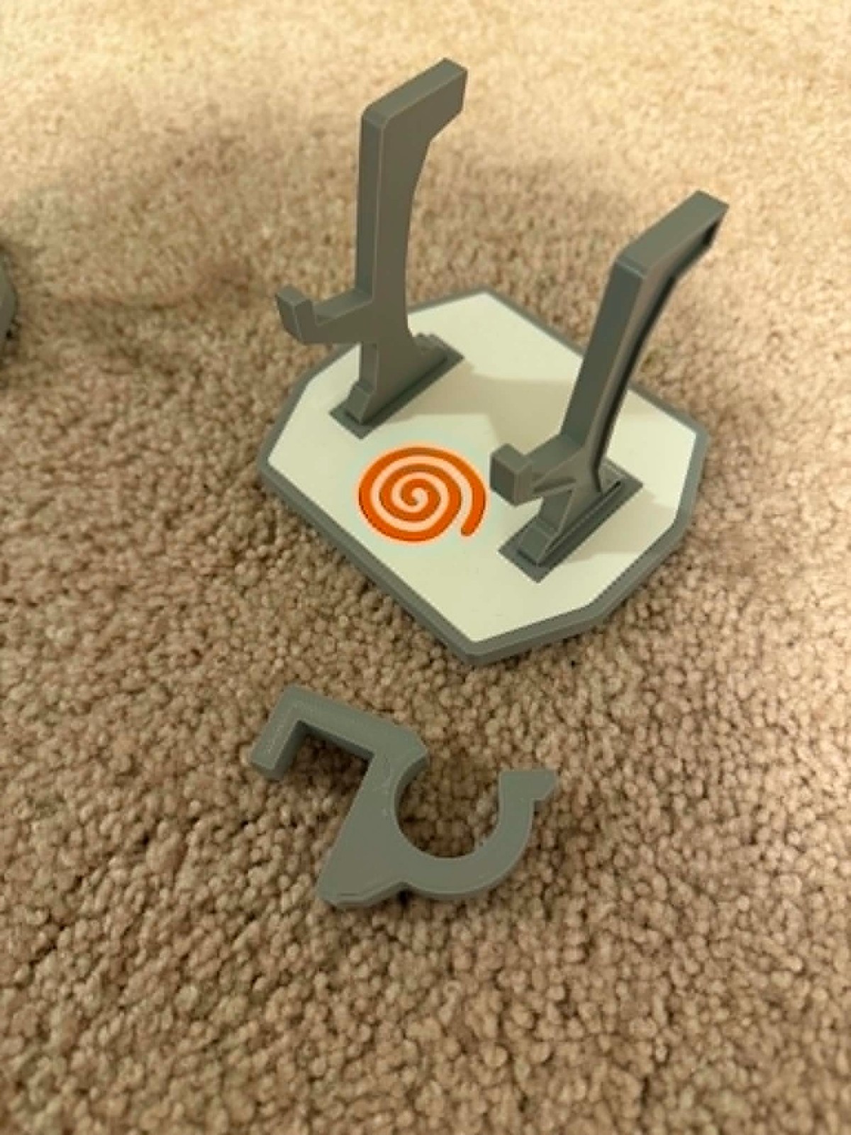 Sega Dreamcast Controller Display Stands 3D Printed Pair Gray White Orange Swirl
