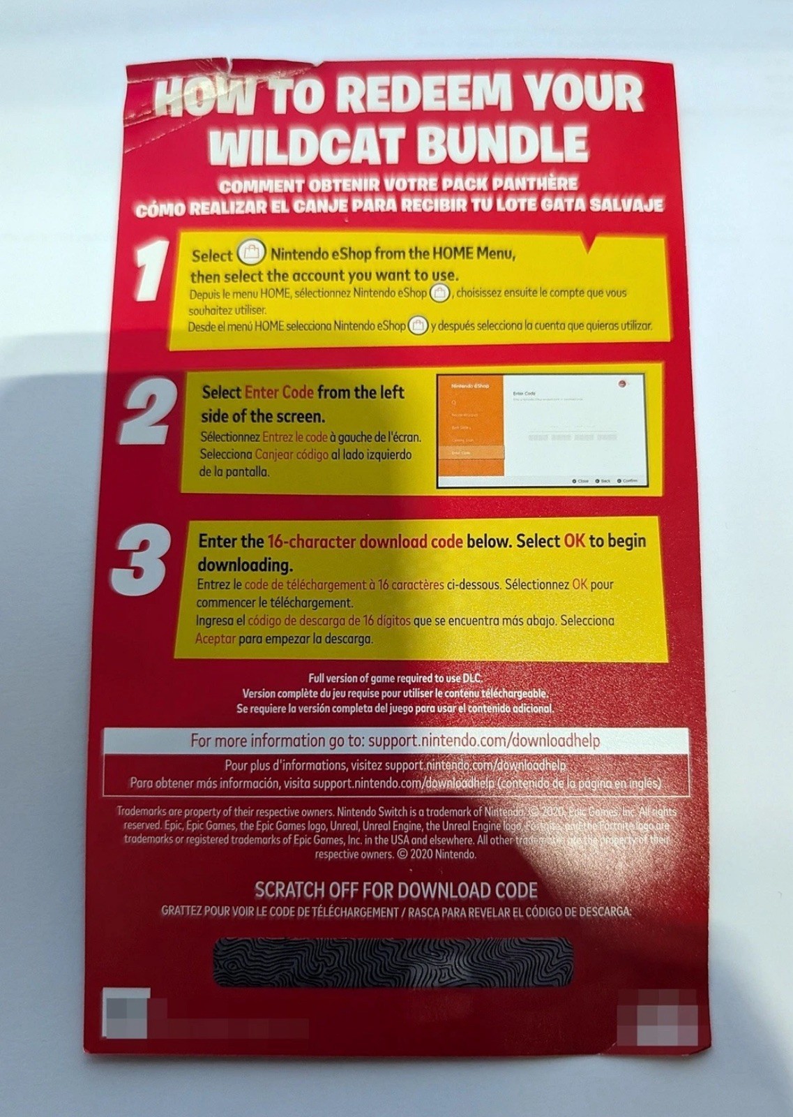 Nintendo Switch Fortnite Wildcat Code READ PHOTO
