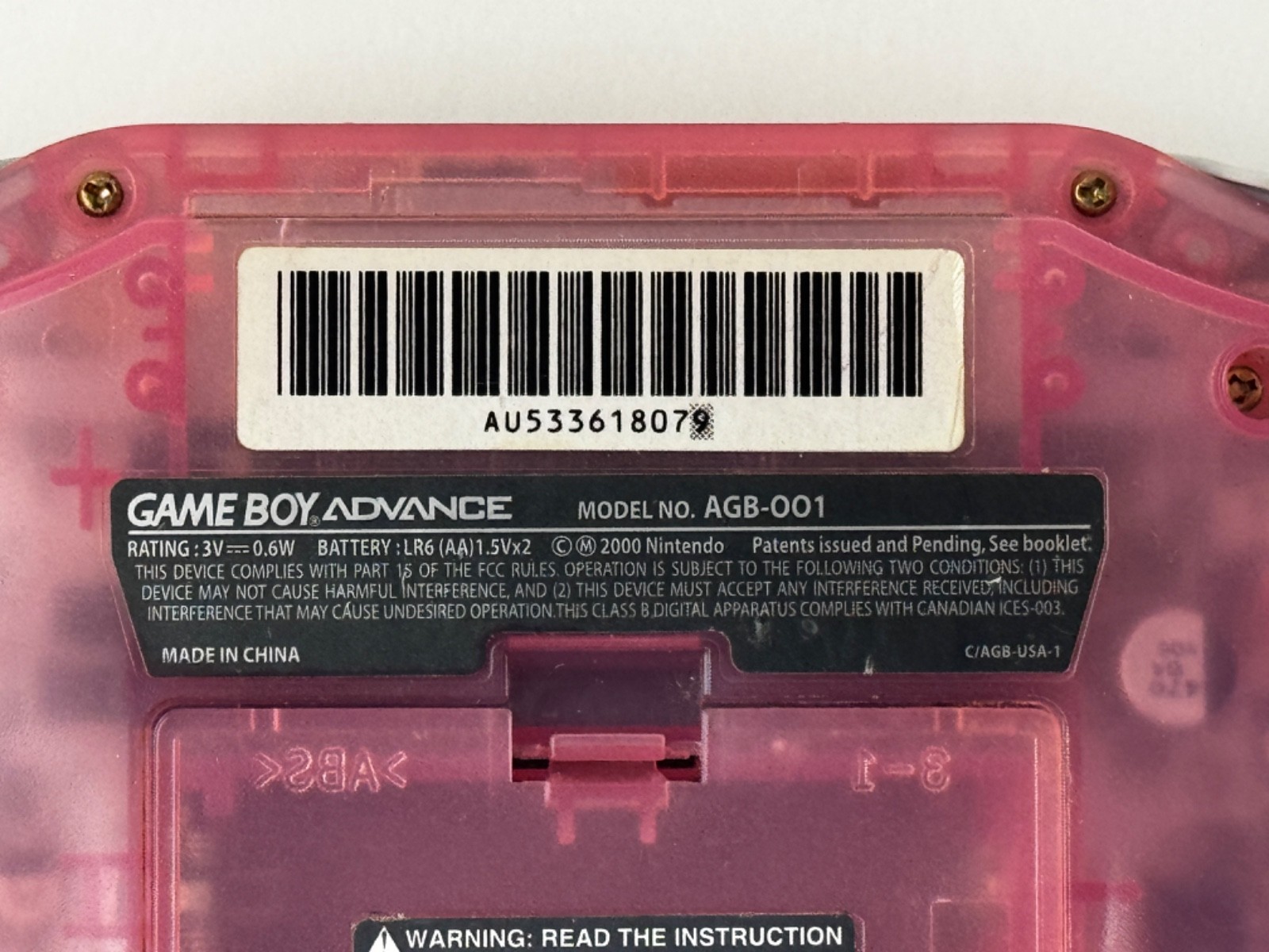 Nintendo Game Boy Advance Fuchsia Pink GBA Console AGB-001 Tested