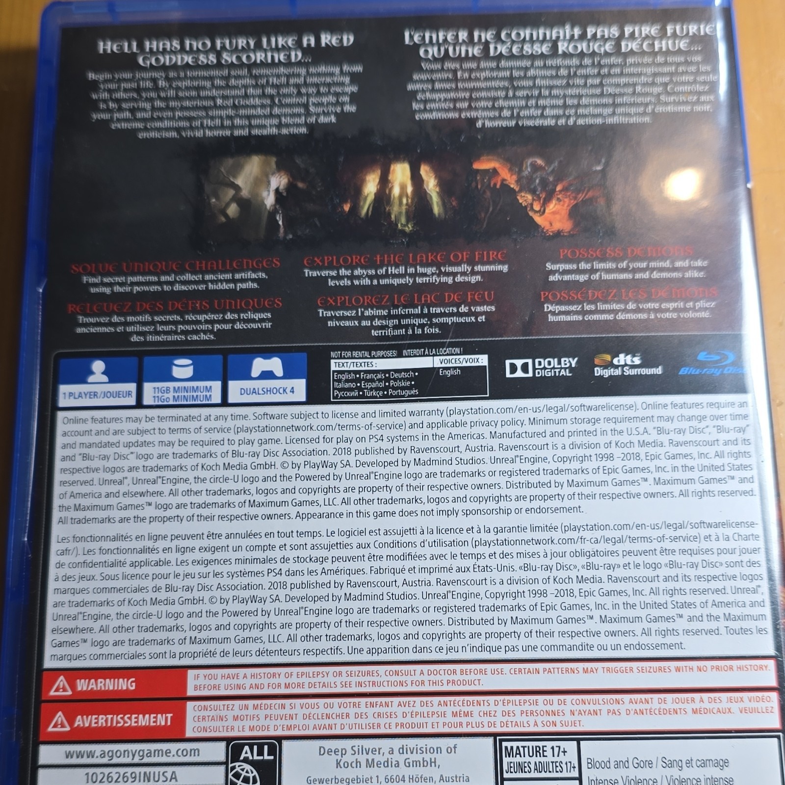 Agony PS4 Action Adventure Horror M NTSC-U/C Maximum Games 2018 Single Player