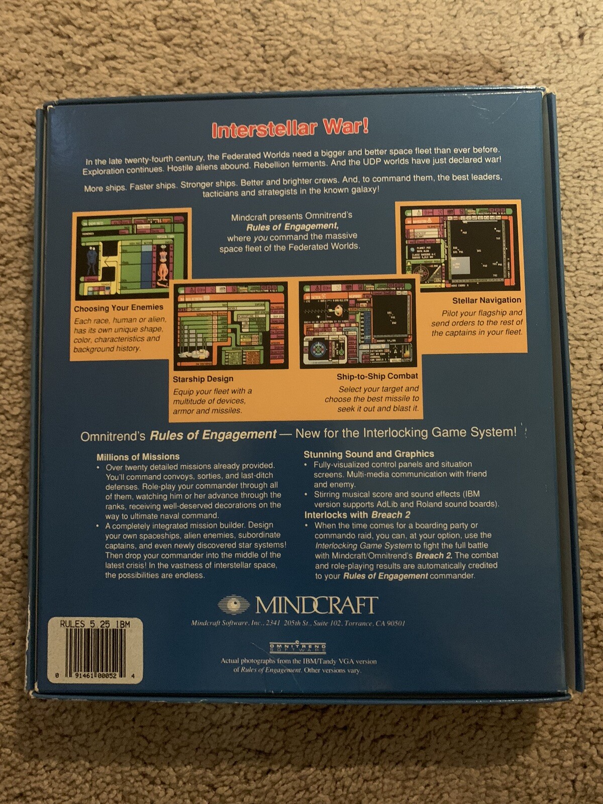 RULES OF ENGAGEMENT IBM/TANDY PC COMPUTER GAME 1991 MINDCRAFT (WITH MANUAL)