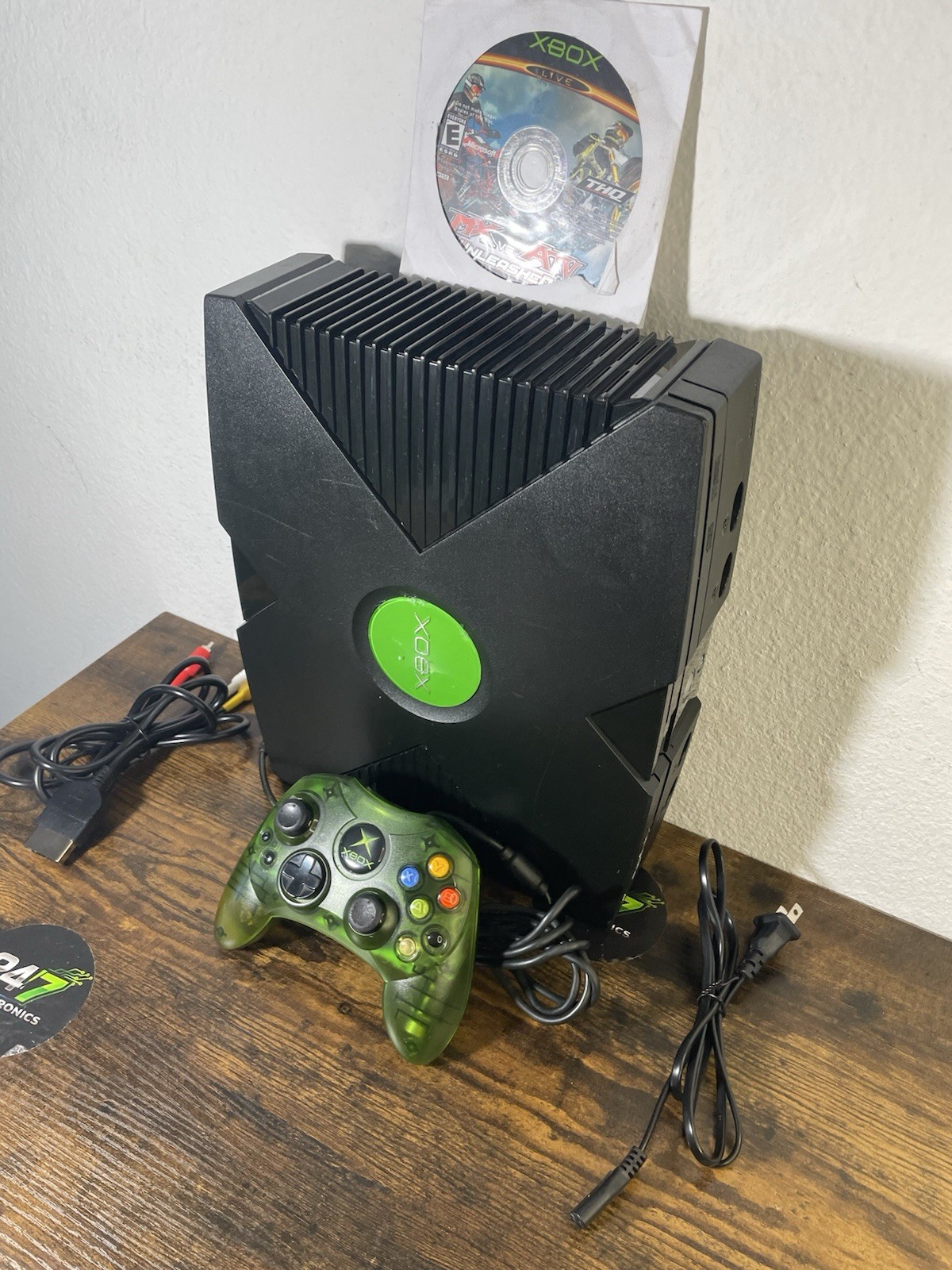 Xbox Original Console Microsoft Black w/ Green Controller AV Power READ TESTED