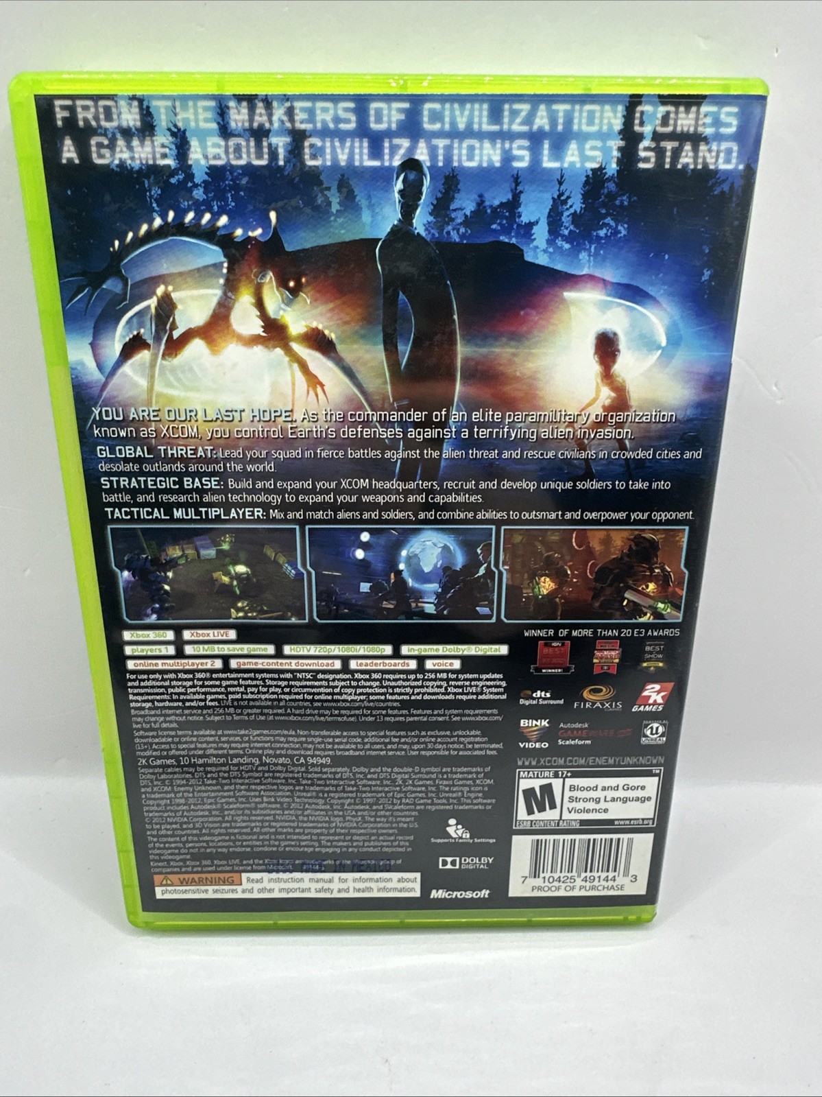 XCOM Enemy Unknown Xbox 360 Complete In Box Cib Manual